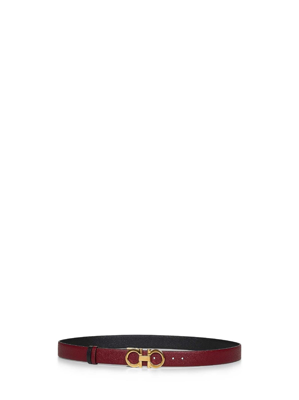 Ferragamo Women Burgundy And Black Leather Gancini Reversible Belt<Br/> FERRAGAMO
