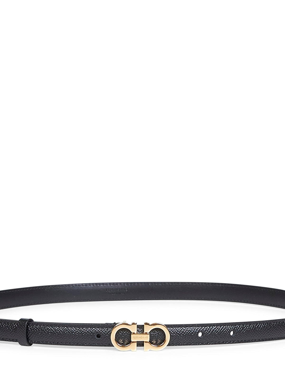 Ferragamo Women Black Hammered Calfskin Gancini Belt FERRAGAMO