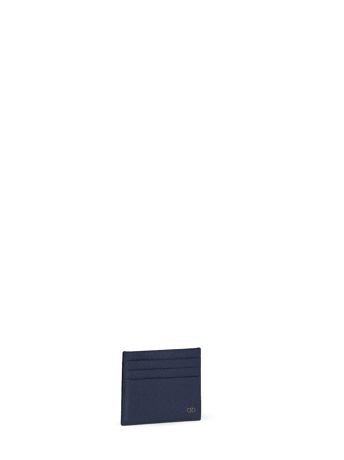 Ferragamo Men Dark Navy Blue Hammered Leather Gancini Credit Card Holder FERRAGAMO