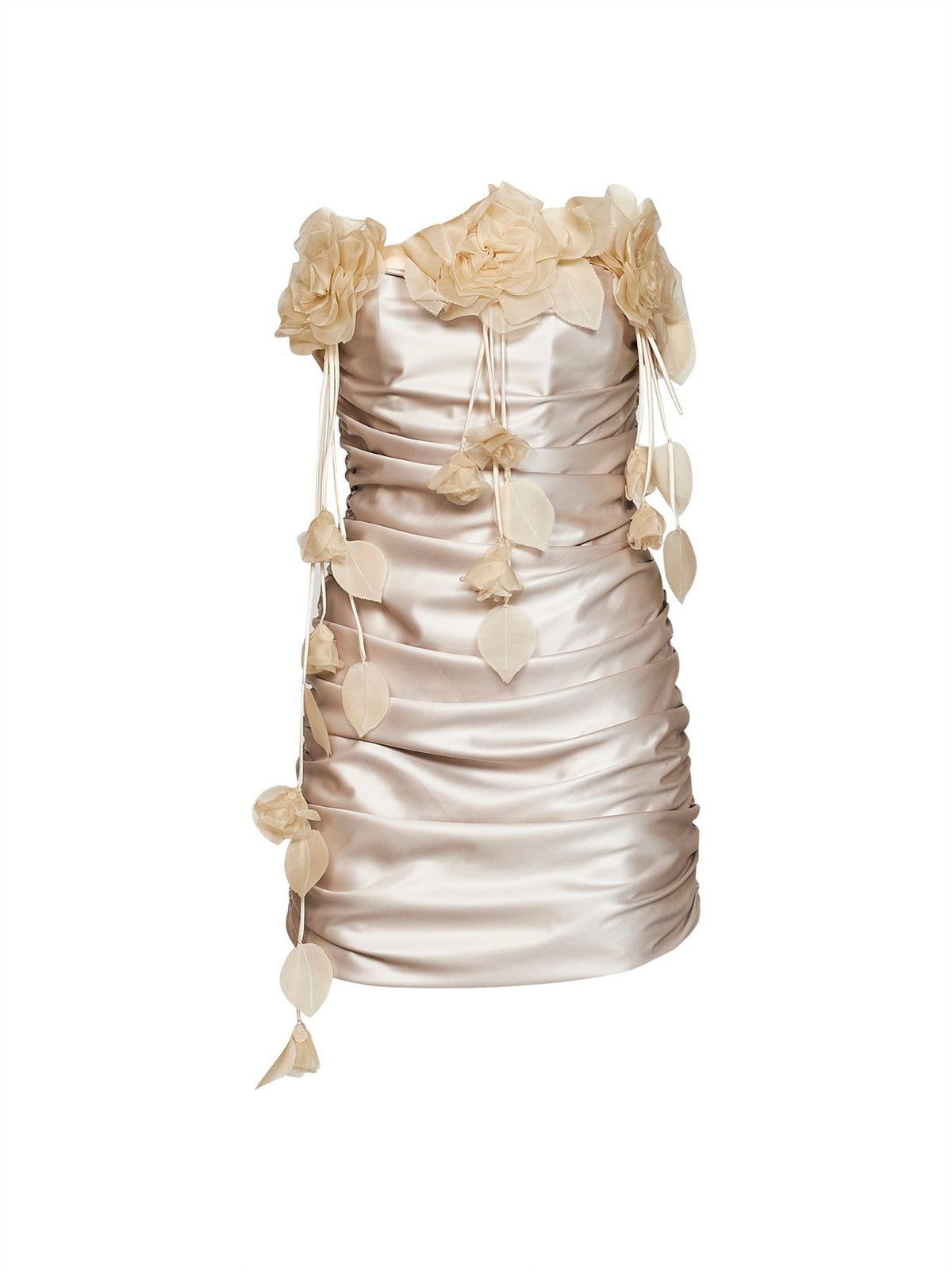 Giuseppe Di Morabito Women Vanilla Waxed Fabric Gathered Mini Dress With 3D Flowers<Br/> GIUSEPPE DI MORABITO