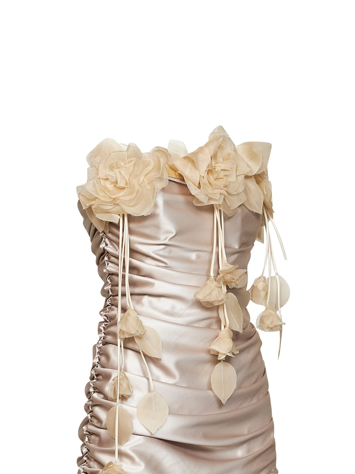 Giuseppe Di Morabito Women Vanilla Waxed Fabric Gathered Mini Dress With 3D Flowers<Br/> GIUSEPPE DI MORABITO