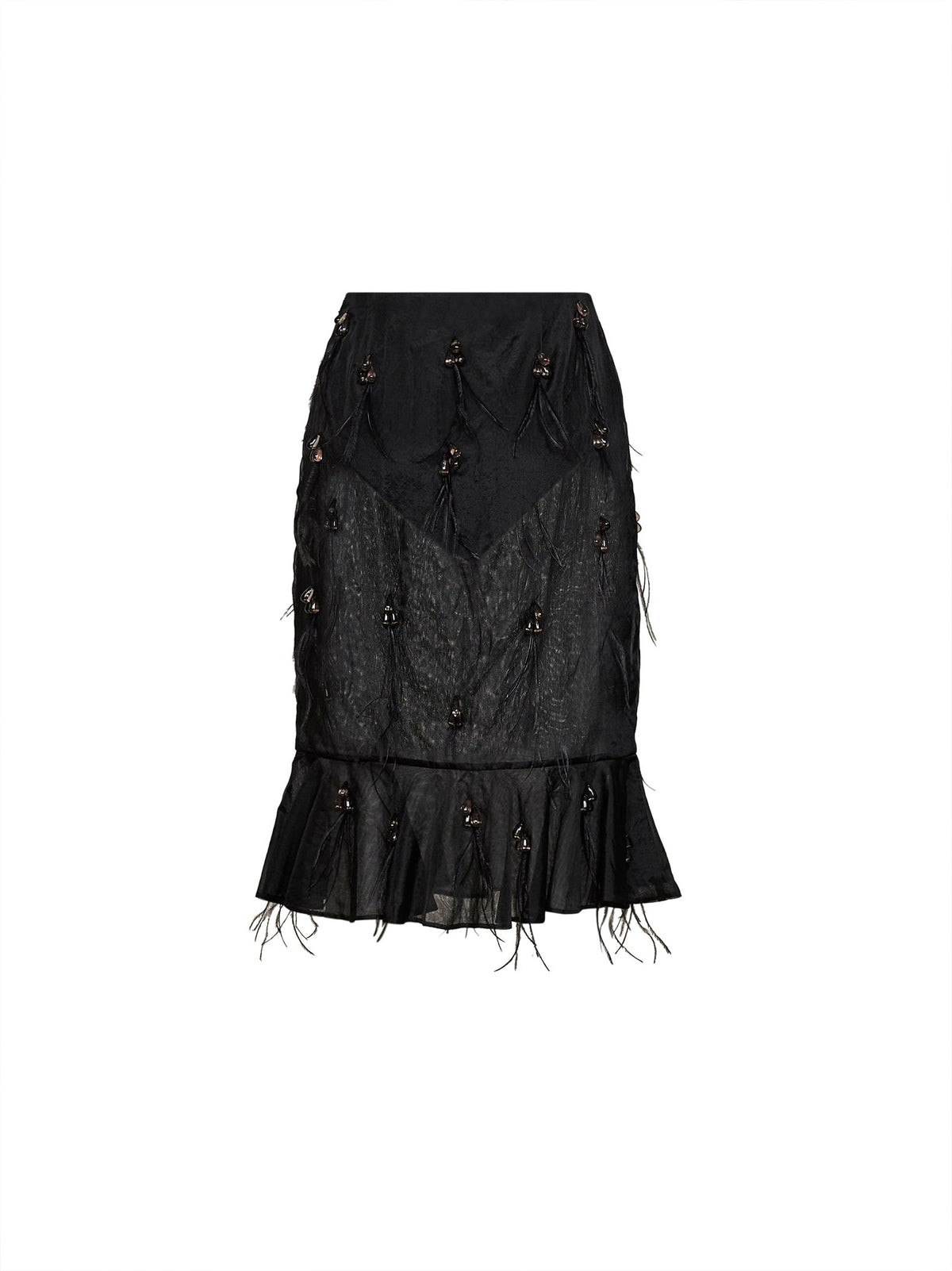 Giuseppe Di Morabito Women Black Organza Embroidered Midi Skirt GIUSEPPE DI MORABITO