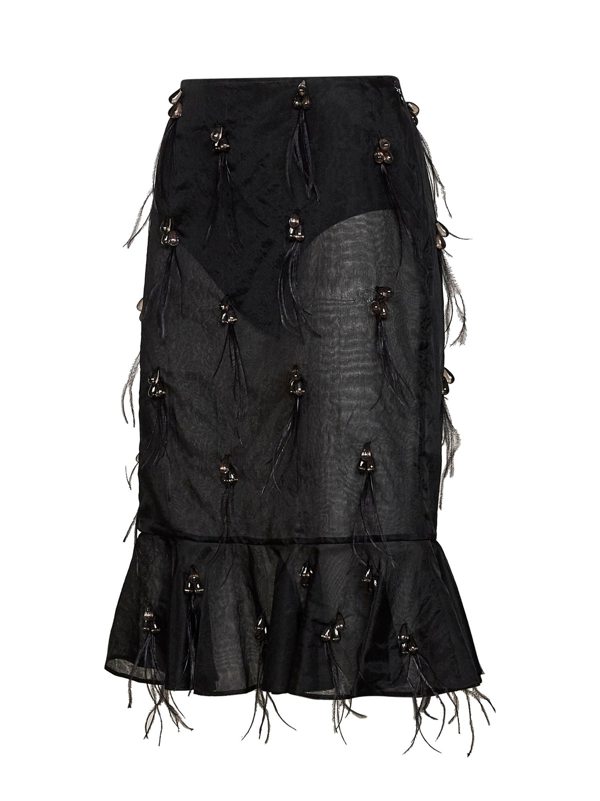 Giuseppe Di Morabito Women Black Organza Embroidered Midi Skirt GIUSEPPE DI MORABITO