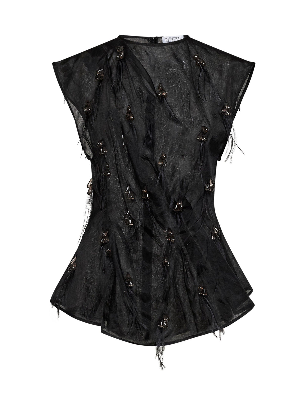 Giuseppe Di Morabito Women Black Organza Embroidered Ssymmetric Sleeveless Top GIUSEPPE DI MORABITO