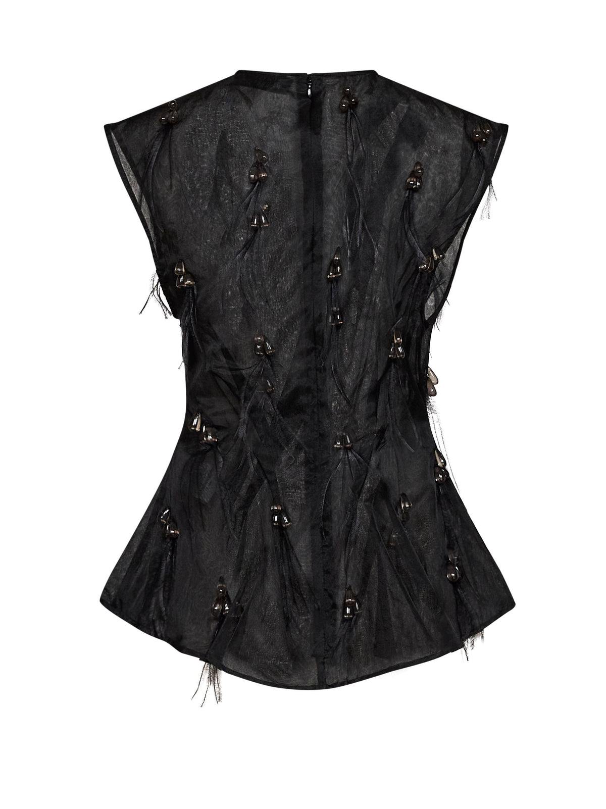 Giuseppe Di Morabito Women Black Organza Embroidered Ssymmetric Sleeveless Top GIUSEPPE DI MORABITO