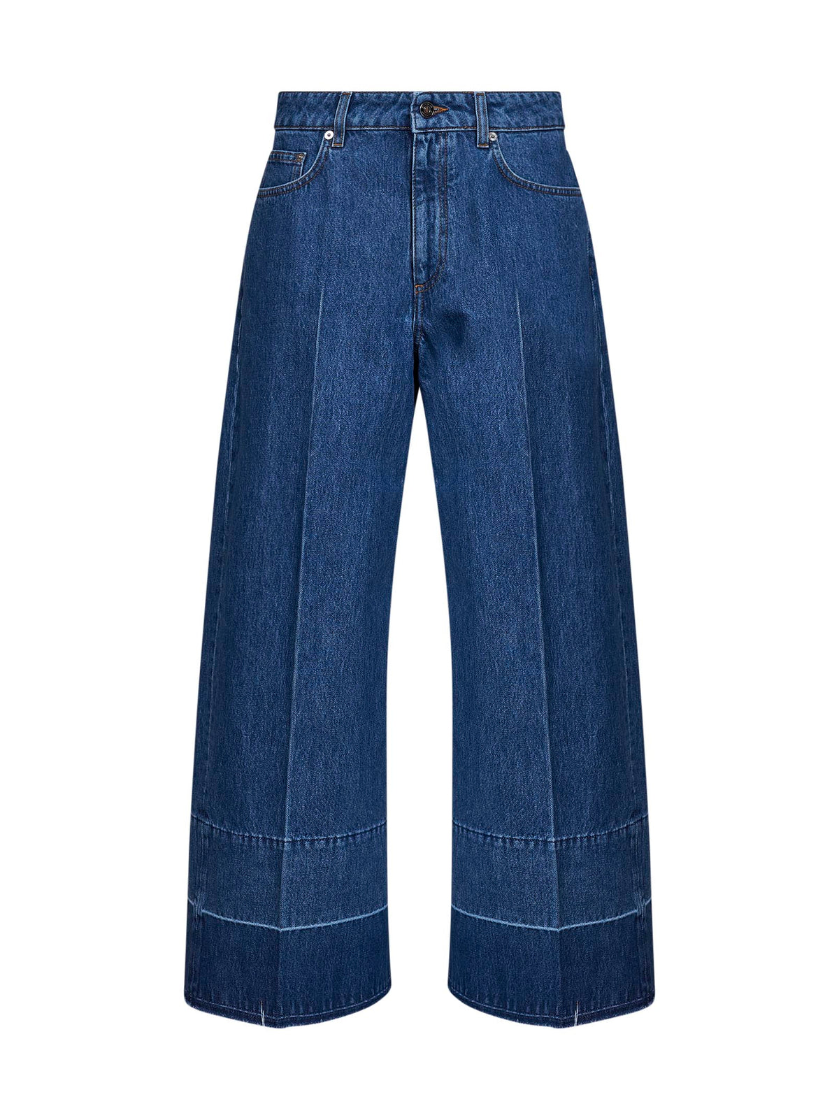 Givenchy Women Blue Cotton Denim Wide-Leg Jeans GIVENCHY