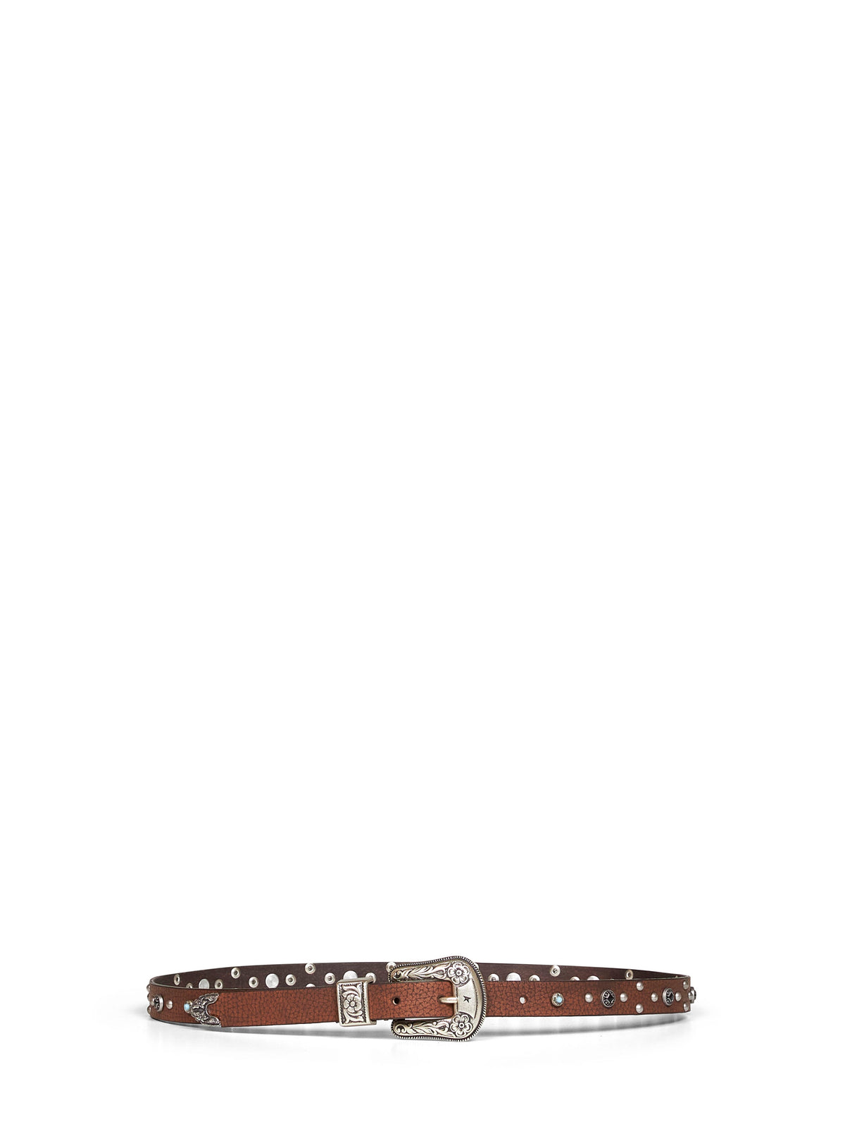 Golden Goose Women Brown Washed Leather Lace Thin Belt With Stud Details GOLDEN GOOSE