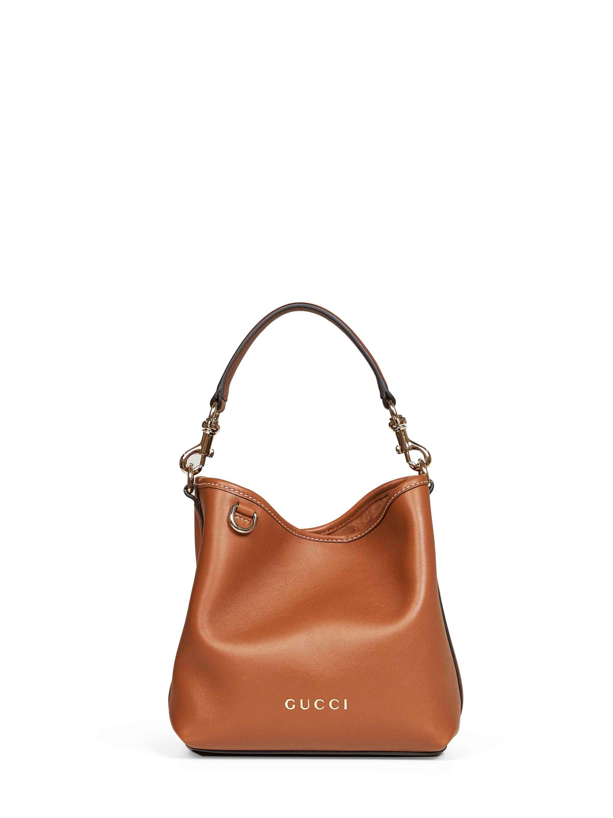 Gucci Women Brown Leather Logo Bucket Bag<Br/> GUCCI