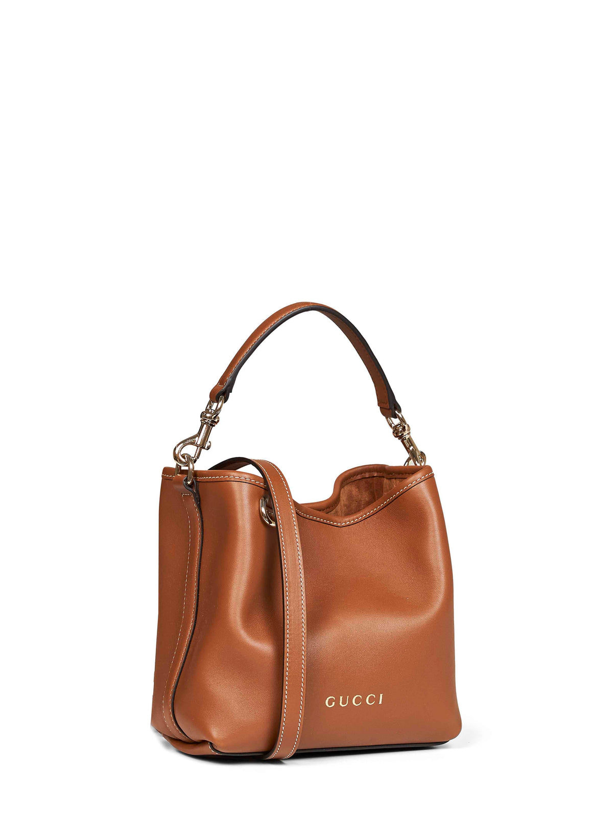 Gucci Women Brown Leather Logo Bucket Bag<Br/> GUCCI