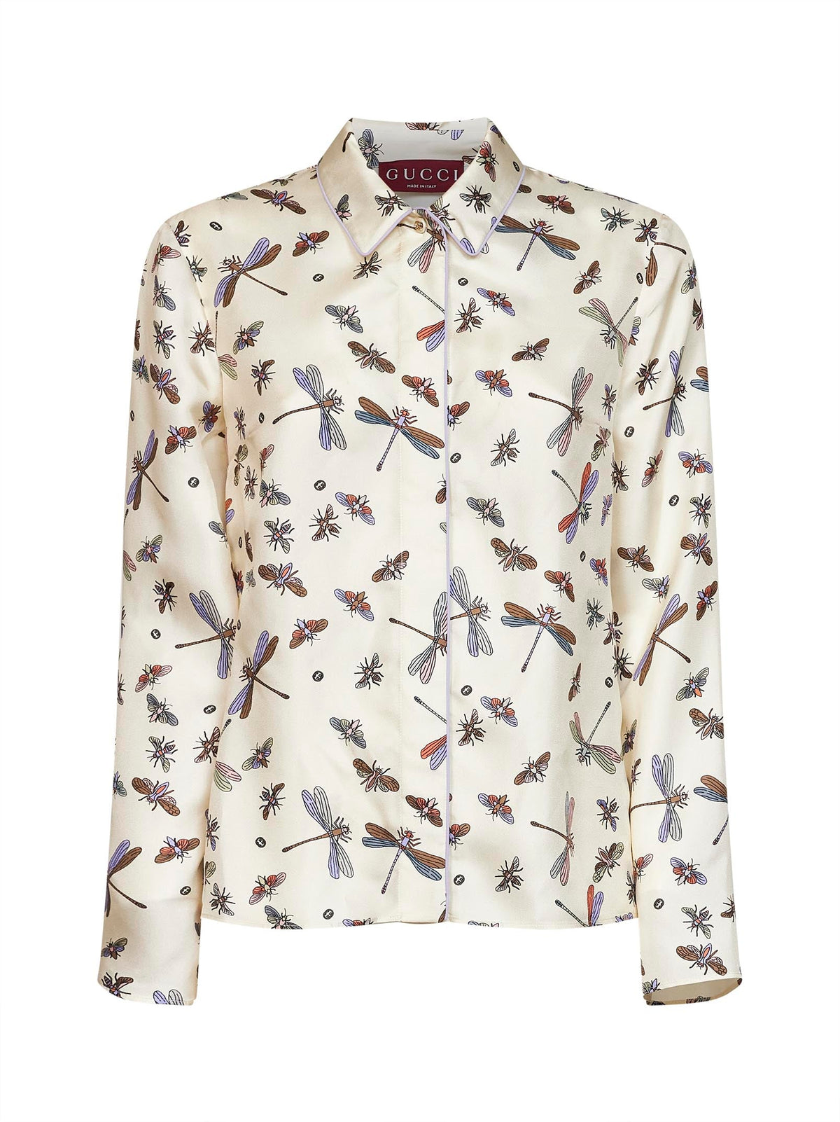 Gucci Women Ivory Printed Silk Twill Shirt GUCCI