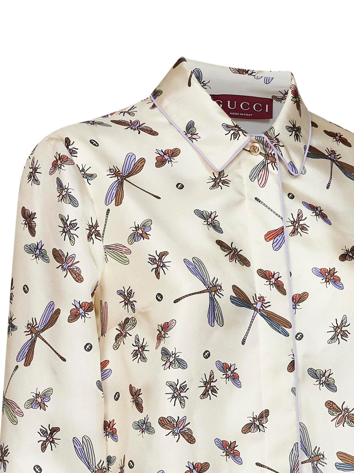 Gucci Women Ivory Printed Silk Twill Shirt GUCCI