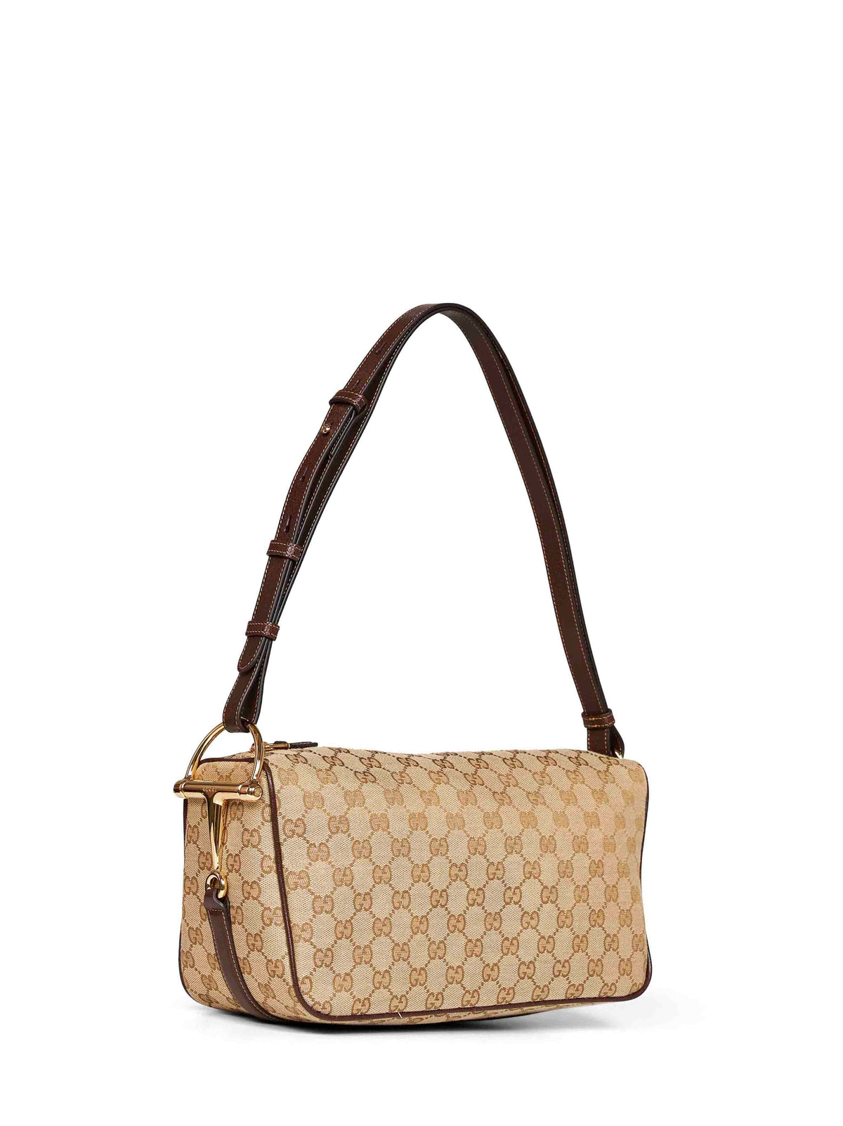 Gucci Women Sand And Dark Brown Gucci Half Horsebit Medium Shoulder Bag GUCCI
