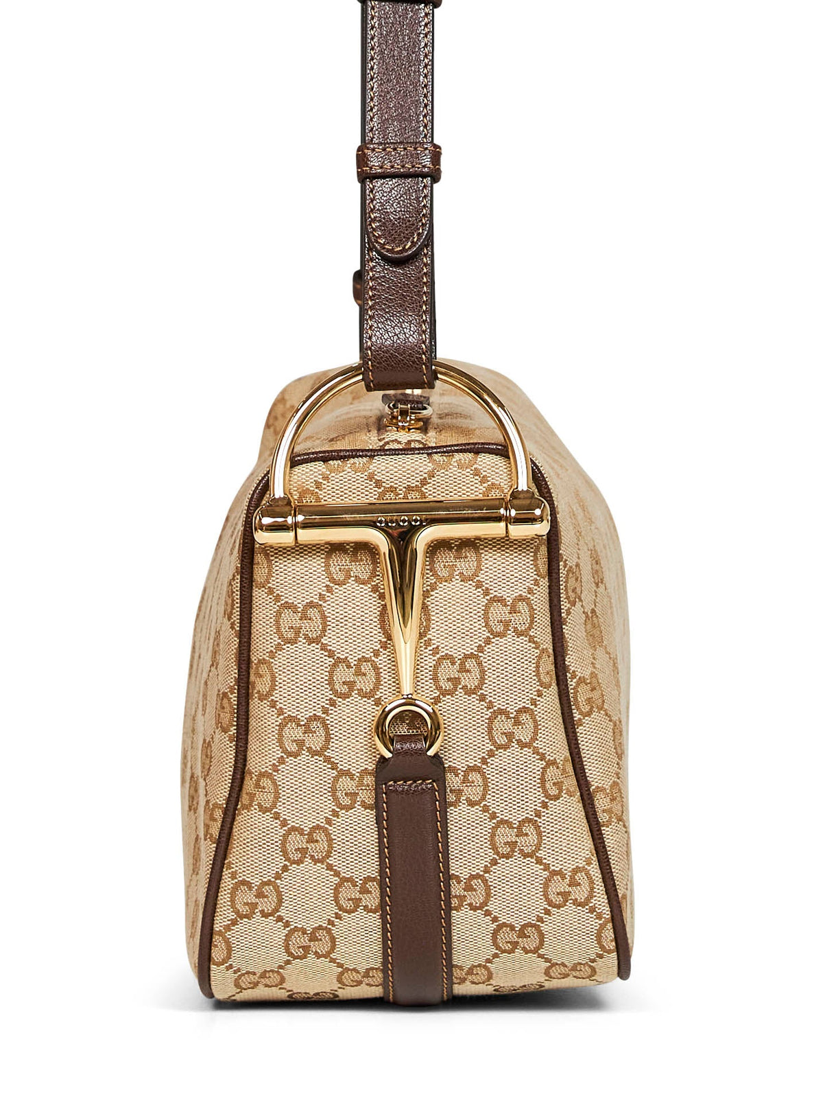 Gucci Women Sand And Dark Brown Gucci Half Horsebit Medium Shoulder Bag GUCCI