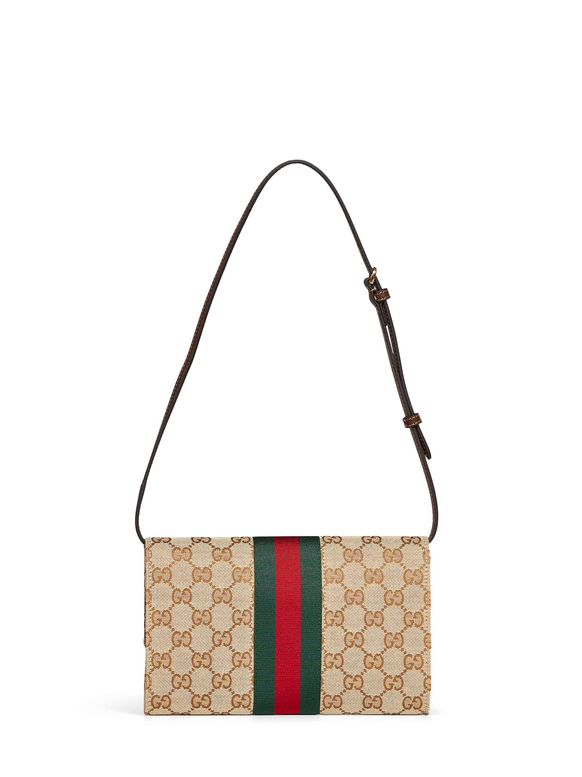Gucci Women Beige And Dark Brown Gucci Horsebit Web Wallet With Strap GUCCI