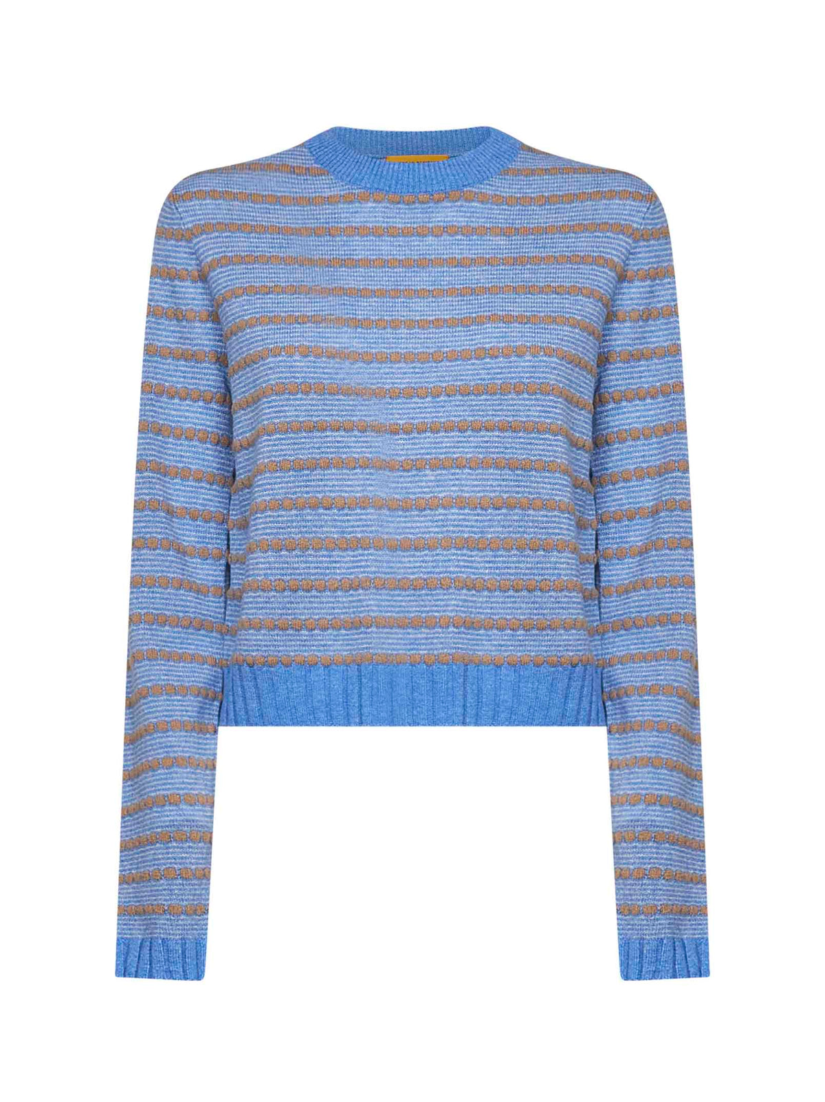 Guest In Residence Women Delft Blue Jacquard Knit Pebble Stripe Shrunken Sweater GUEST IN RESIDENCE