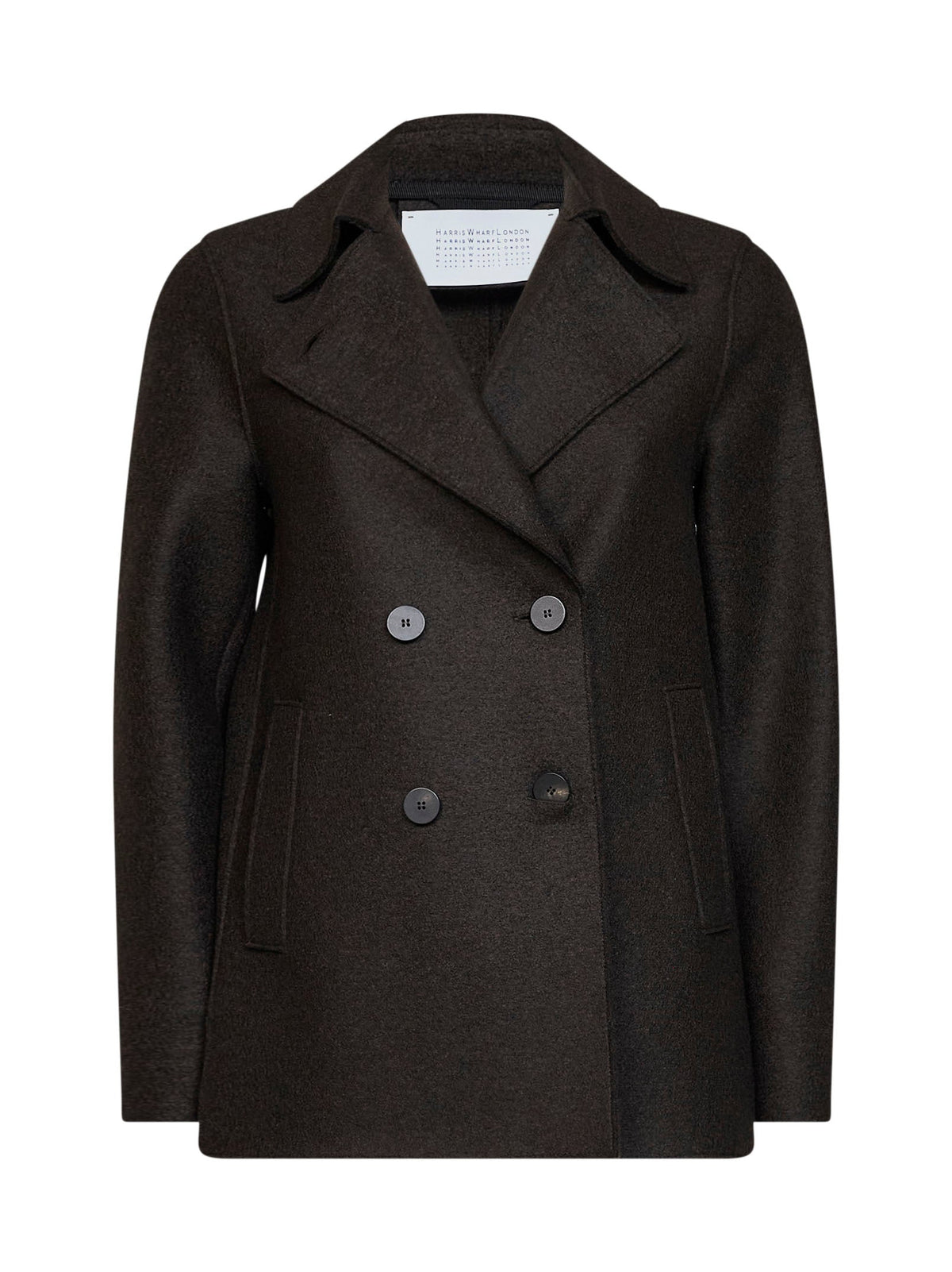 Harris Wharf London Women Dark Brown Felted Wool Double-Breasted Peacoat HARRIS WHARF LONDON