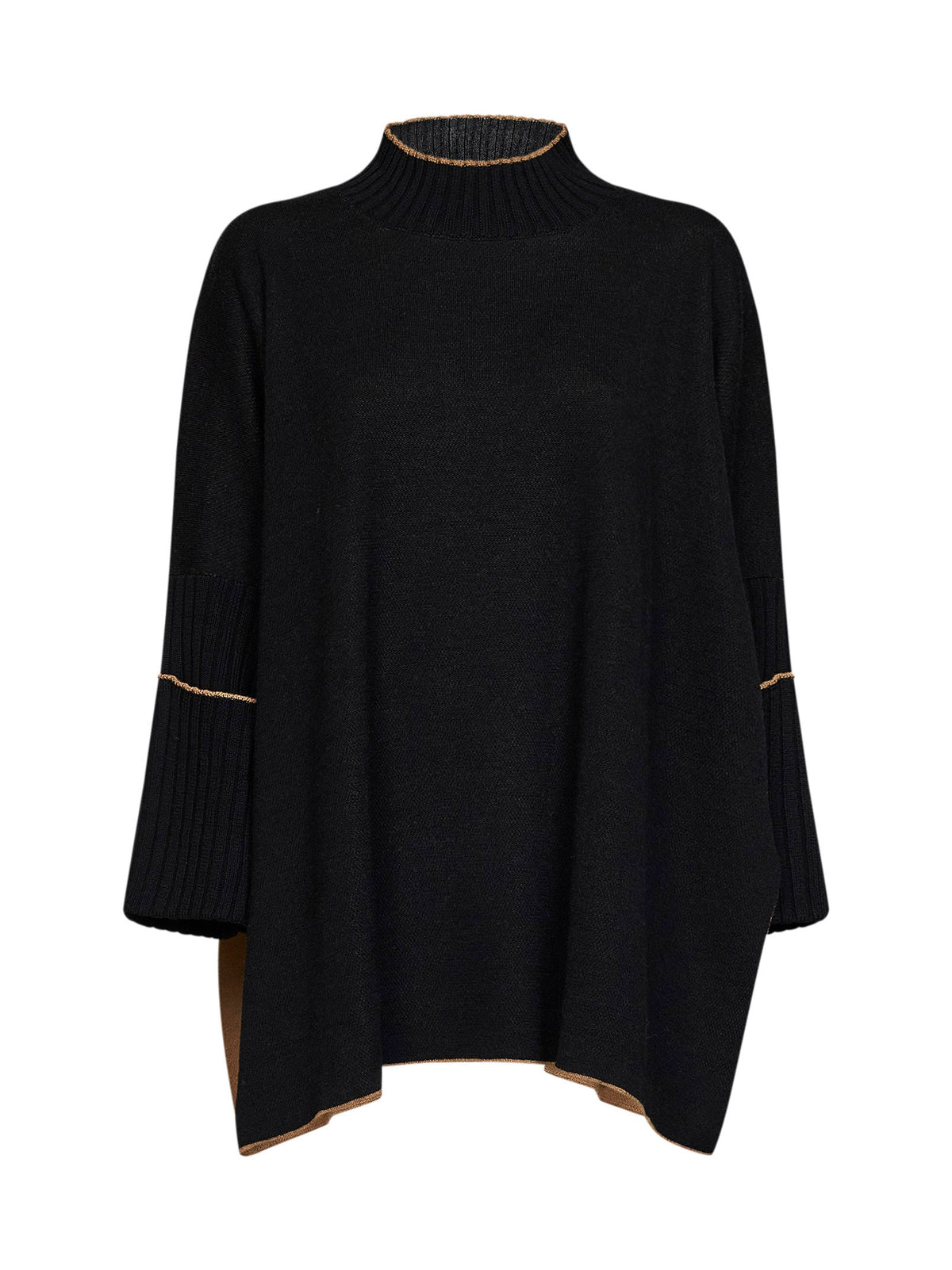 Herno Women Black Virgin Wool Knit Poncho-Style Sweater HERNO