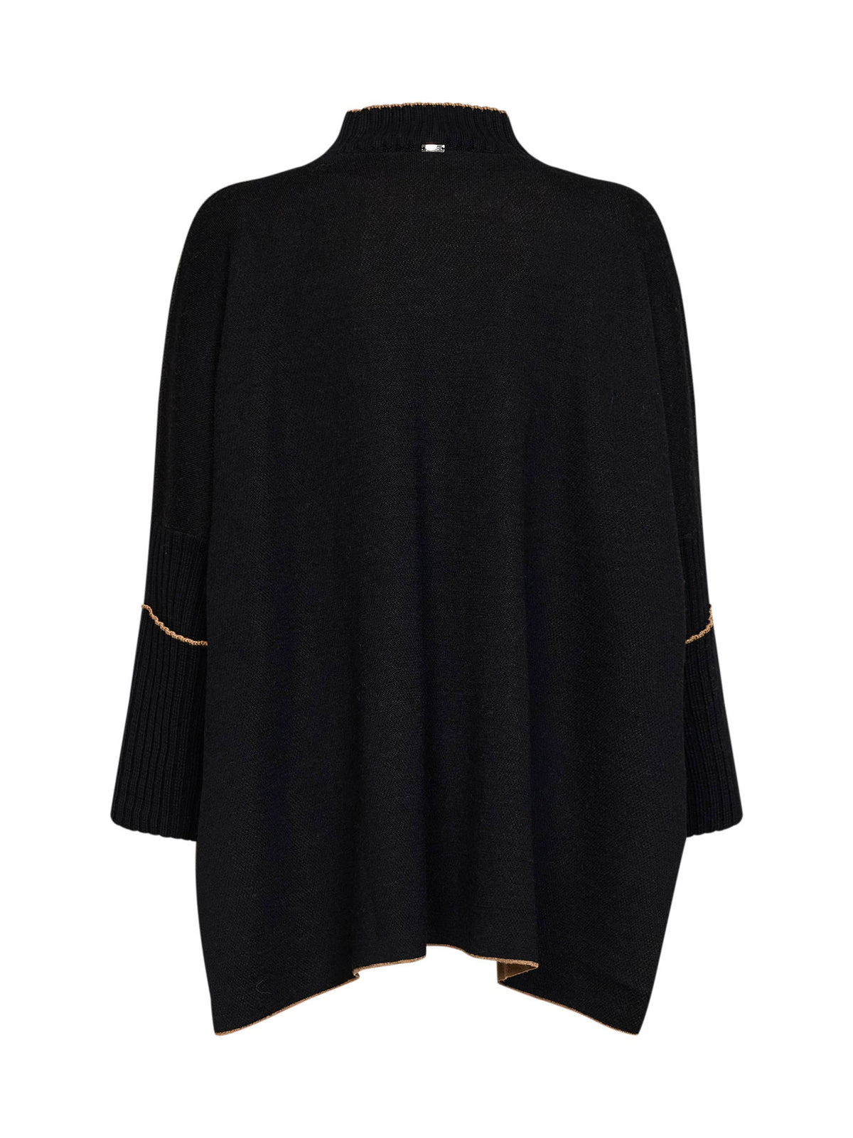 Herno Women Black Virgin Wool Knit Poncho-Style Sweater HERNO