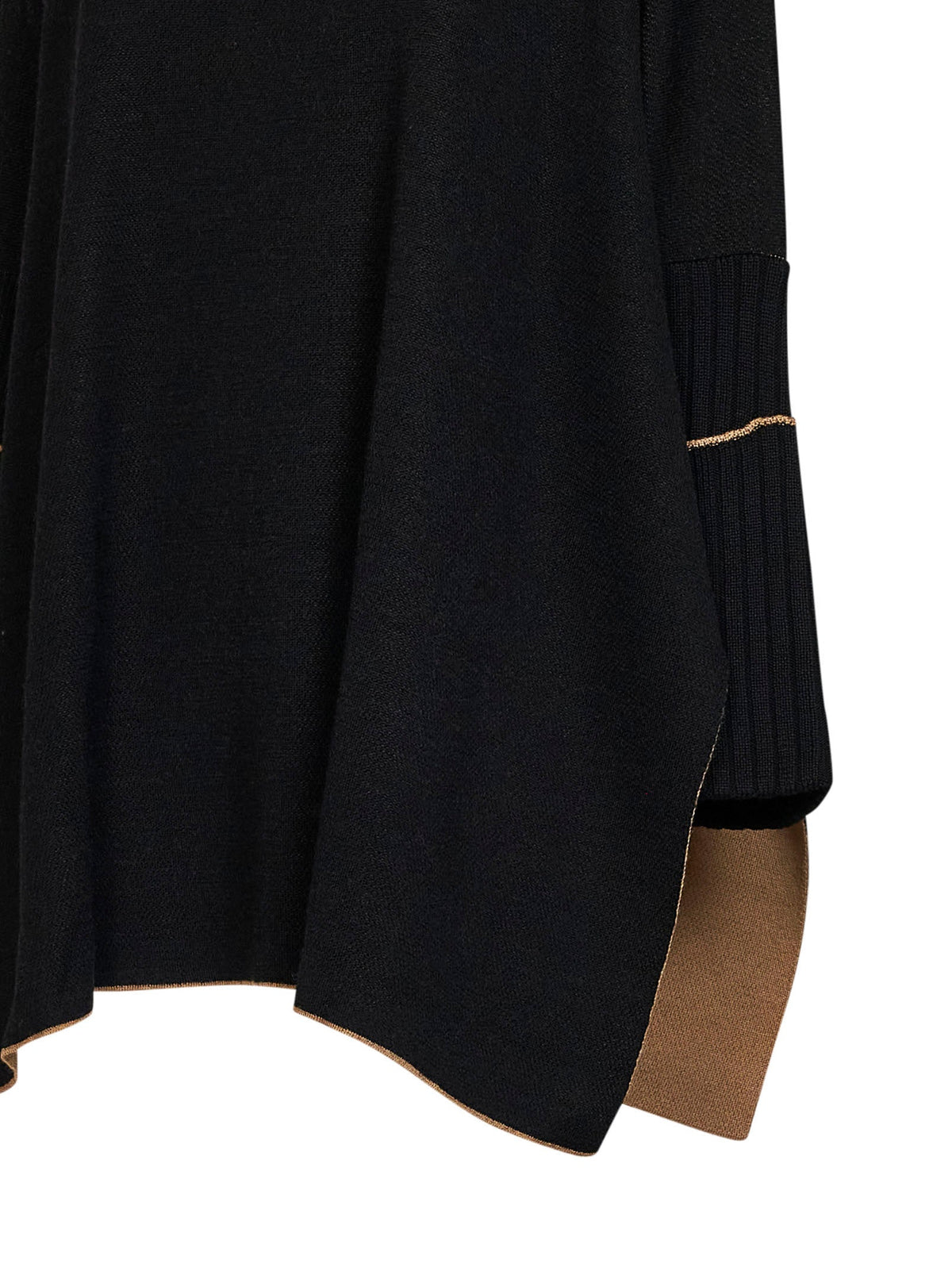 Herno Women Black Virgin Wool Knit Poncho-Style Sweater HERNO