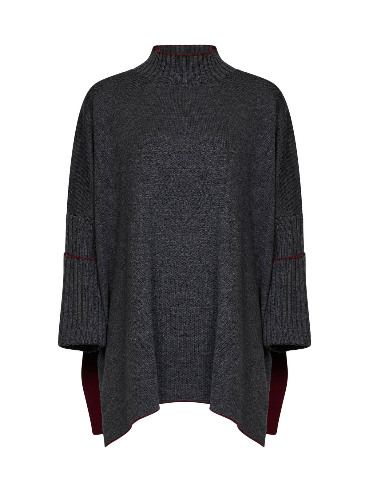 Herno Women Grey Virgin Wool Knit Poncho-Style Top HERNO