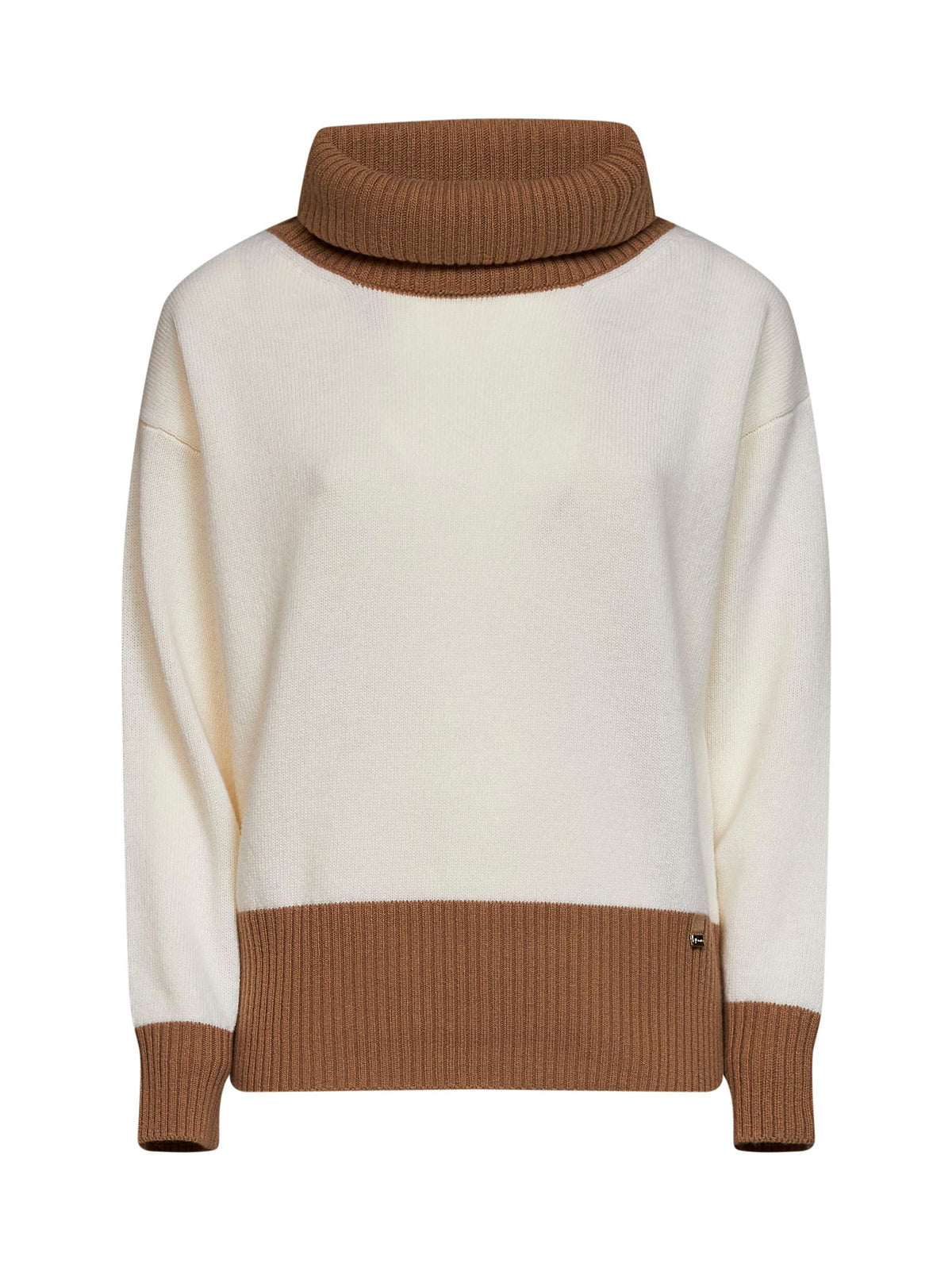Herno Women Milky White Color-Block Wool Turtleneck Sweater HERNO