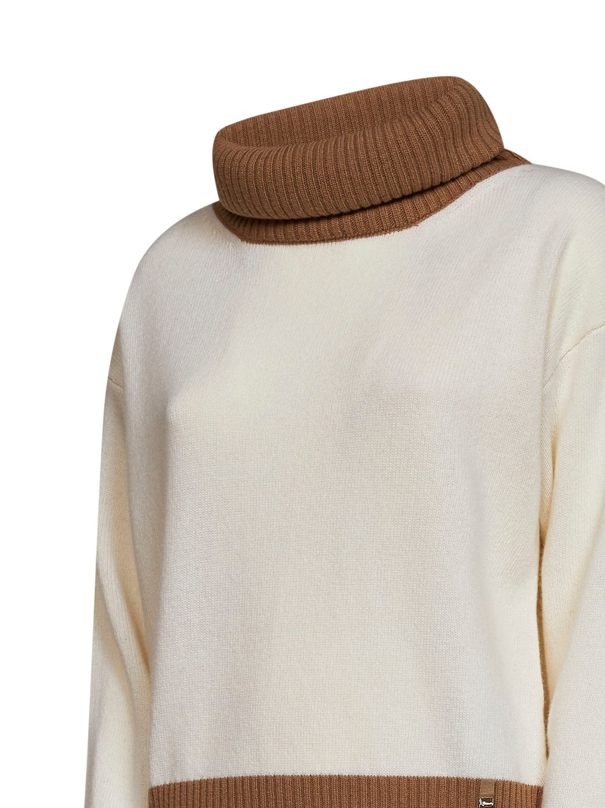 Herno Women Milky White Color-Block Wool Turtleneck Sweater HERNO
