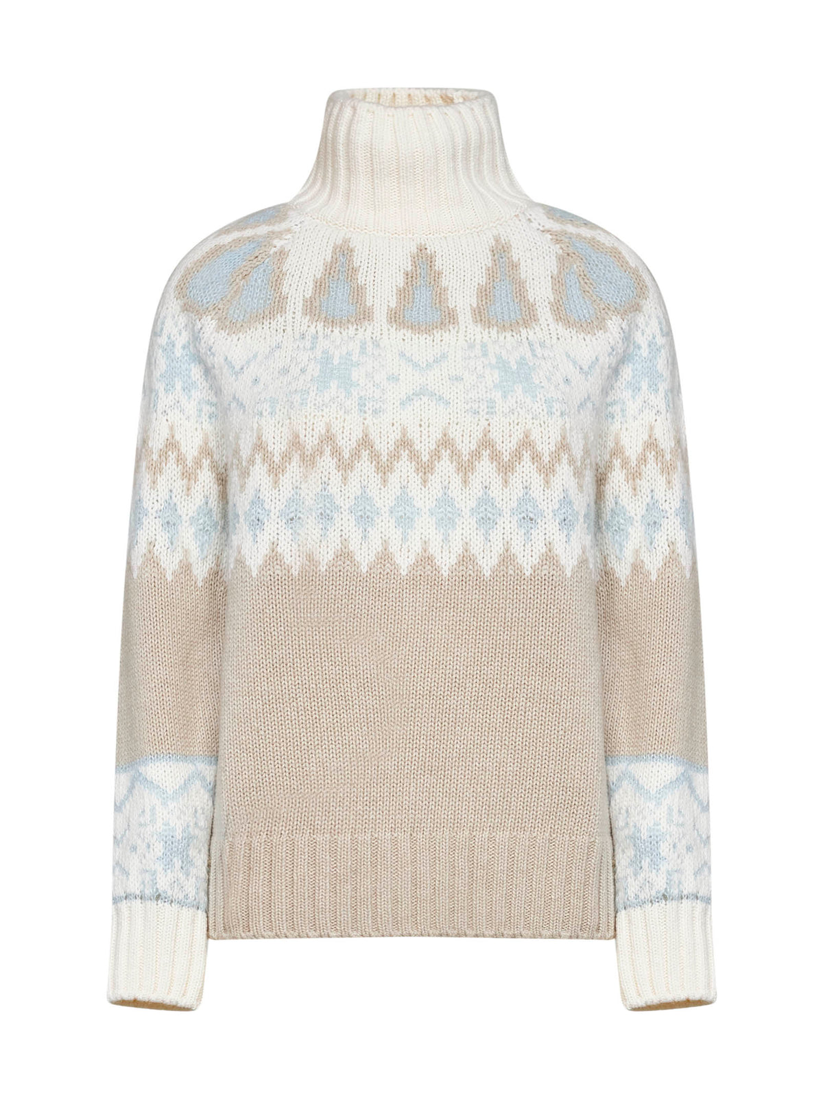 Herno Women Milky White Wool And Cashmere Blend Sweater With Norwegian Jacquard Pattern. HERNO