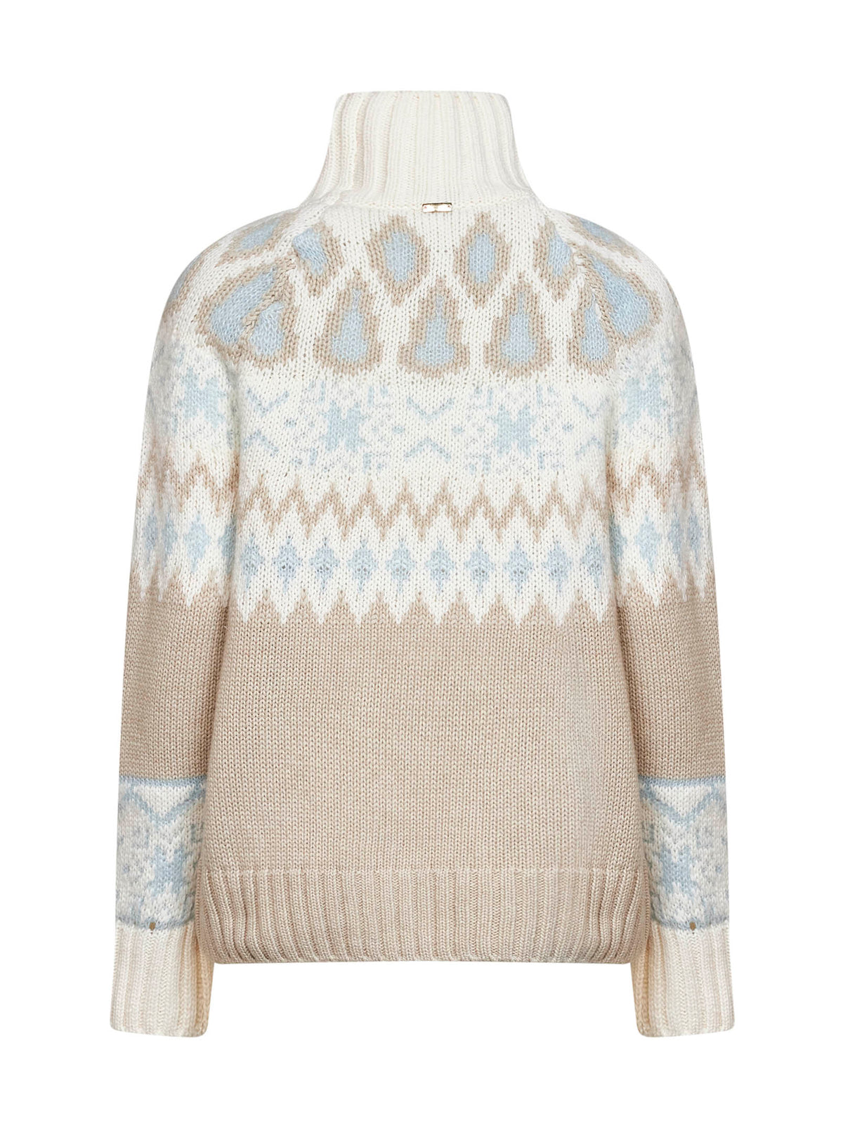 Herno Women Milky White Wool And Cashmere Blend Sweater With Norwegian Jacquard Pattern. HERNO
