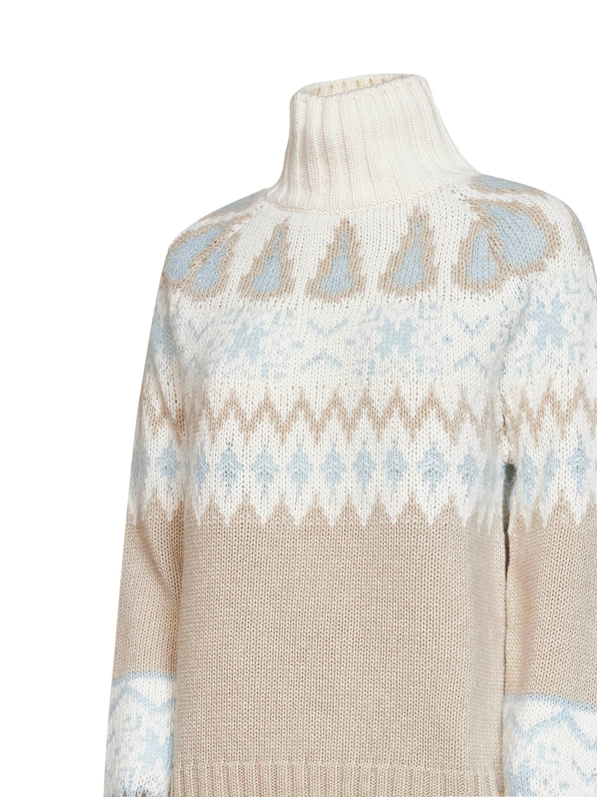 Herno Women Milky White Wool And Cashmere Blend Sweater With Norwegian Jacquard Pattern. HERNO