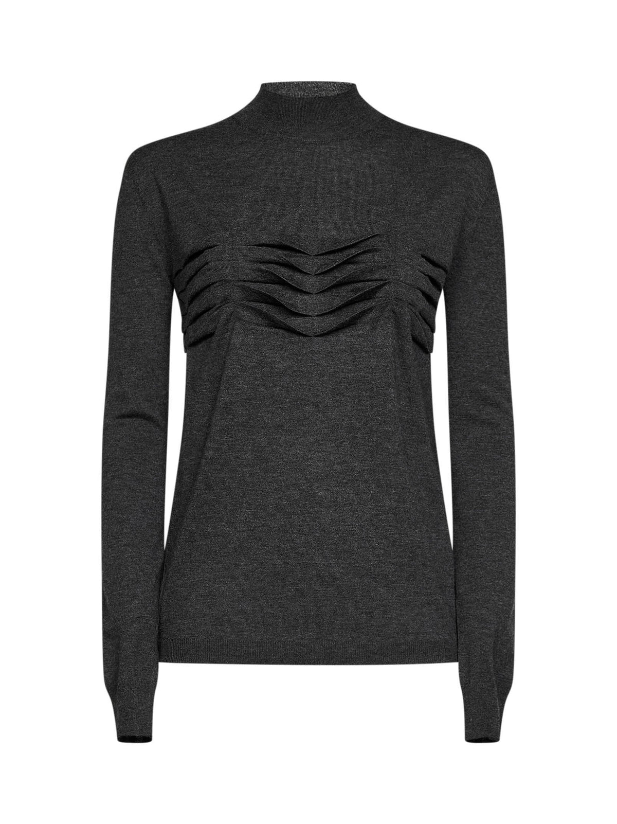Jil Sander Women Anthracite Wool And Cashmere Knit Sweater With Pleats Detail JIL SANDER