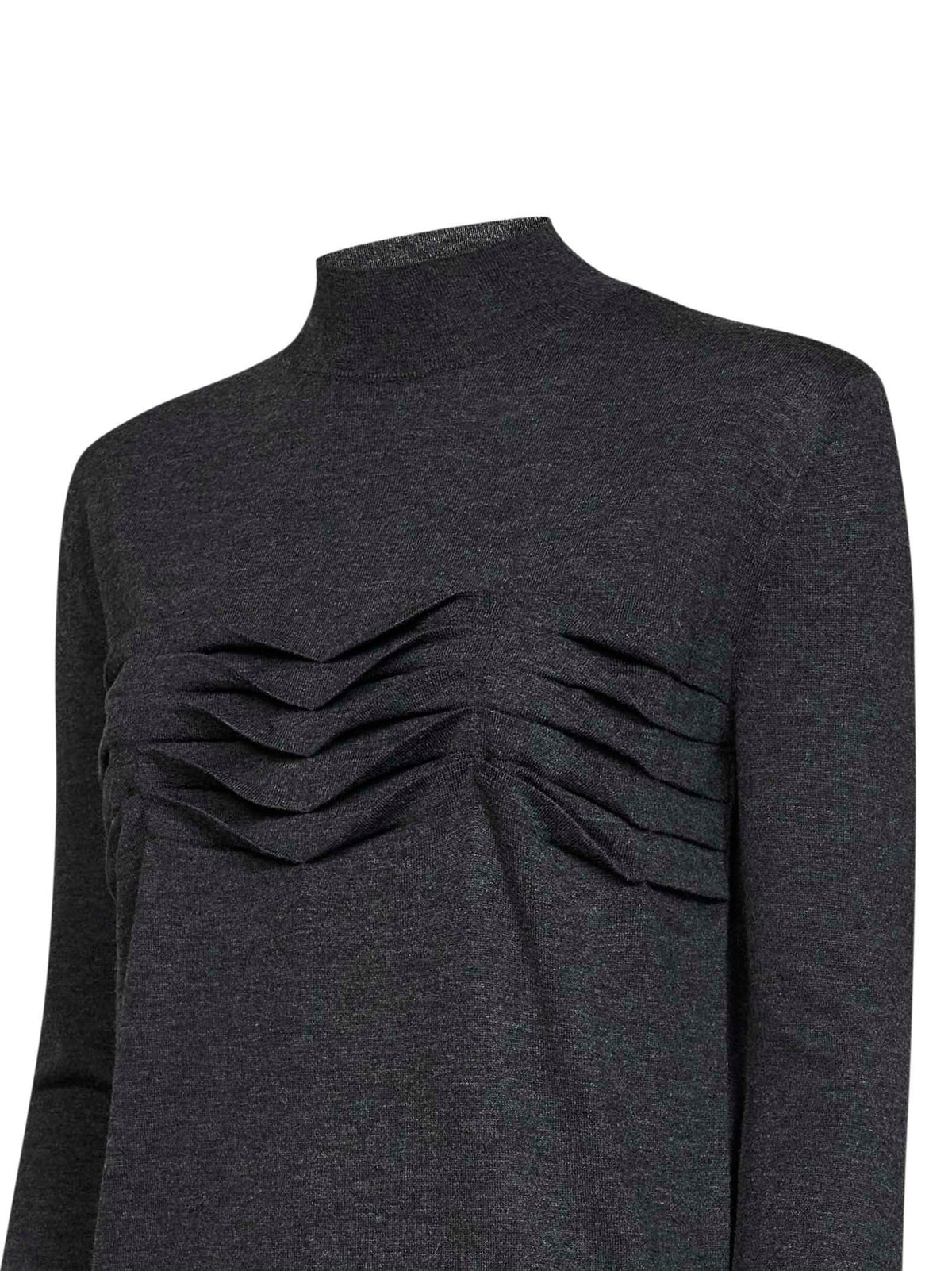Jil Sander Women Anthracite Wool And Cashmere Knit Sweater With Pleats Detail JIL SANDER