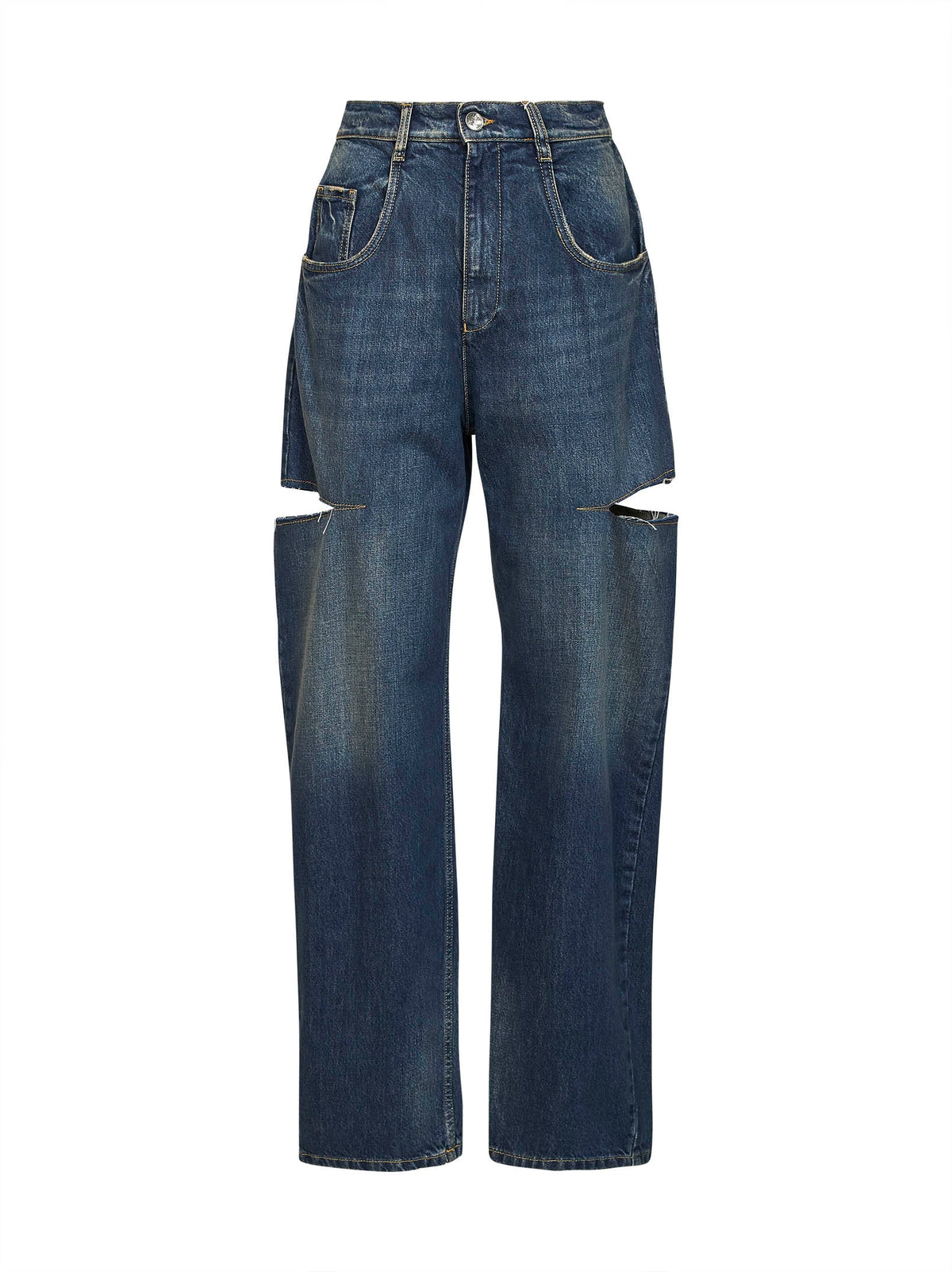 Maison Margiela Women Washed Indigo Denim Slash Details Jeans MAISON MARGIELA