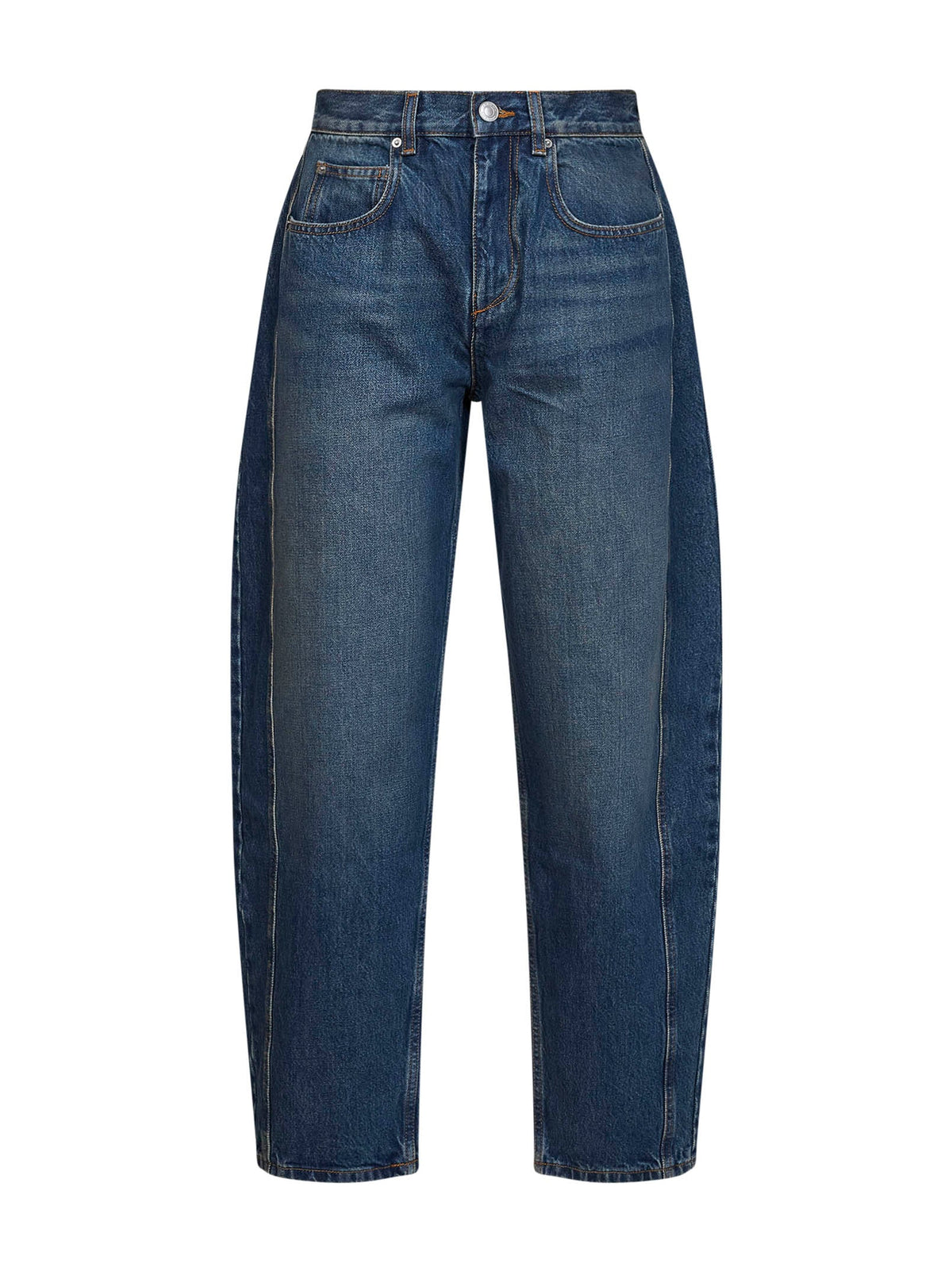 Marant Etoile Women Blue Faded Cotton Denim Oriane Barrel Jeans ISABEL MARANT ETOILE