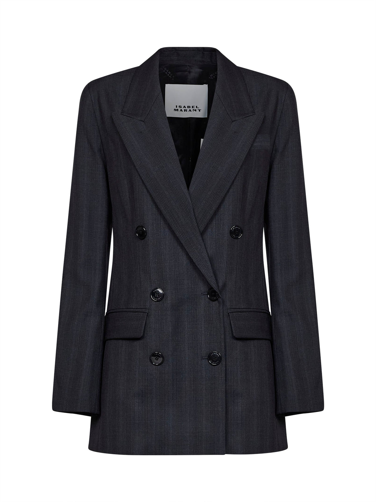 Marant Etoile Women Dark Anthracite Check Stretch Wool Jevima Double-Breasted Blazer ISABEL MARANT ETOILE