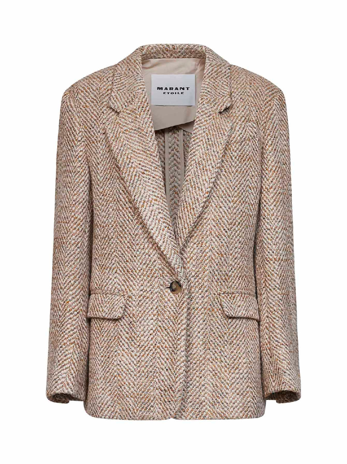 Marant Etoile Women Beige Herringbone Wool Blend Parly Single-Breasted Blazer ISABEL MARANT ETOILE