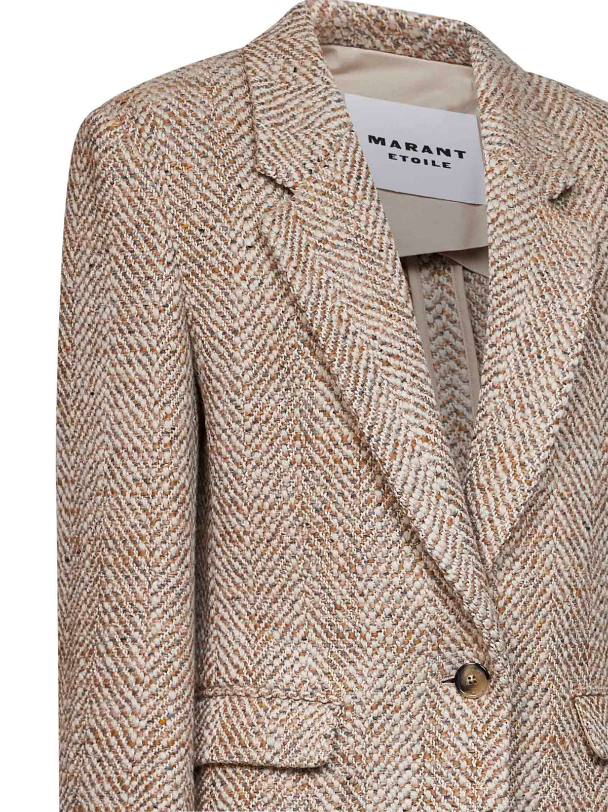 Marant Etoile Women Beige Herringbone Wool Blend Parly Single-Breasted Blazer ISABEL MARANT ETOILE