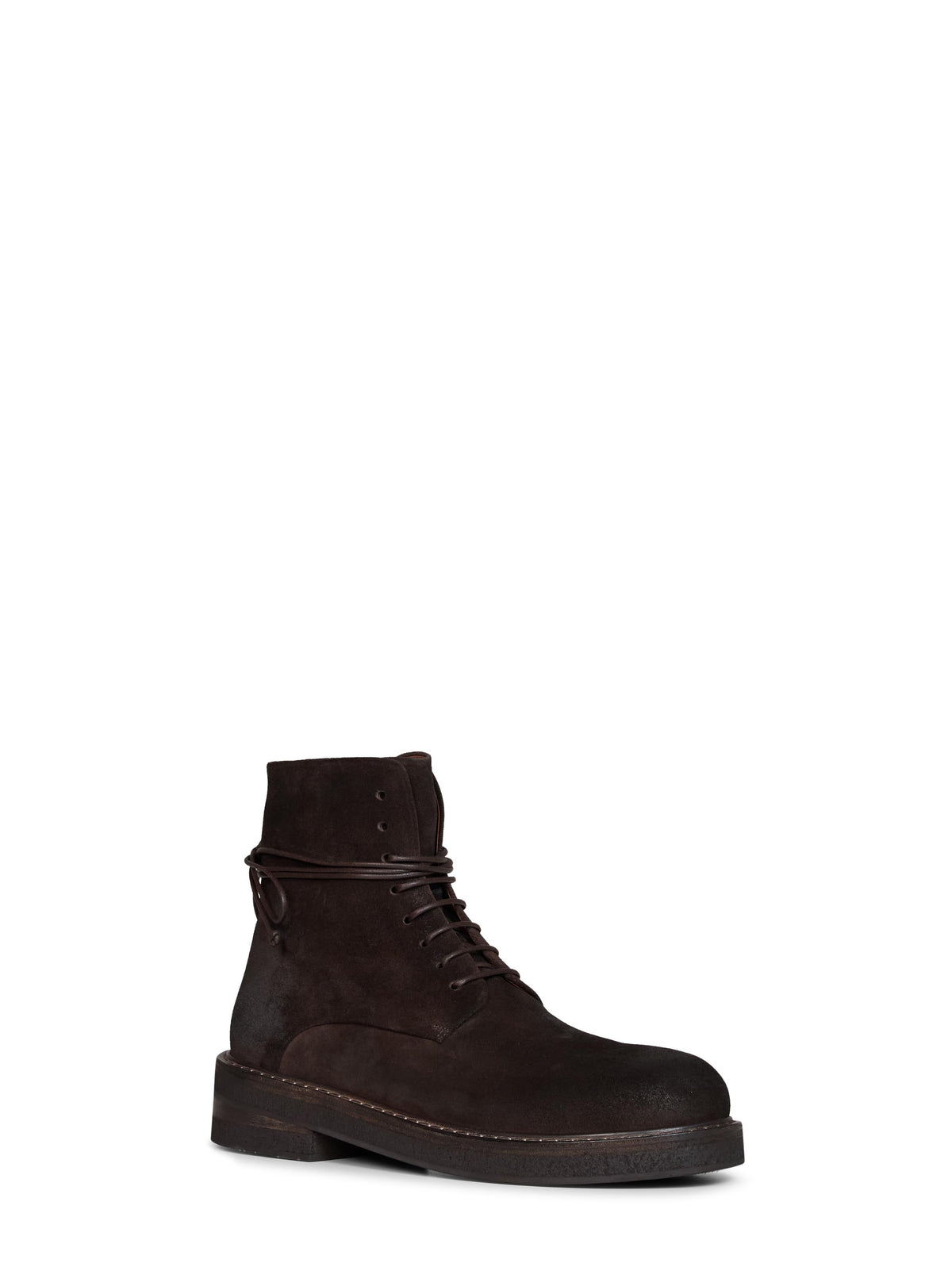 Marsell Men Dark Brown Suede Parrucca Lace-Up Combat Boots MARSELL