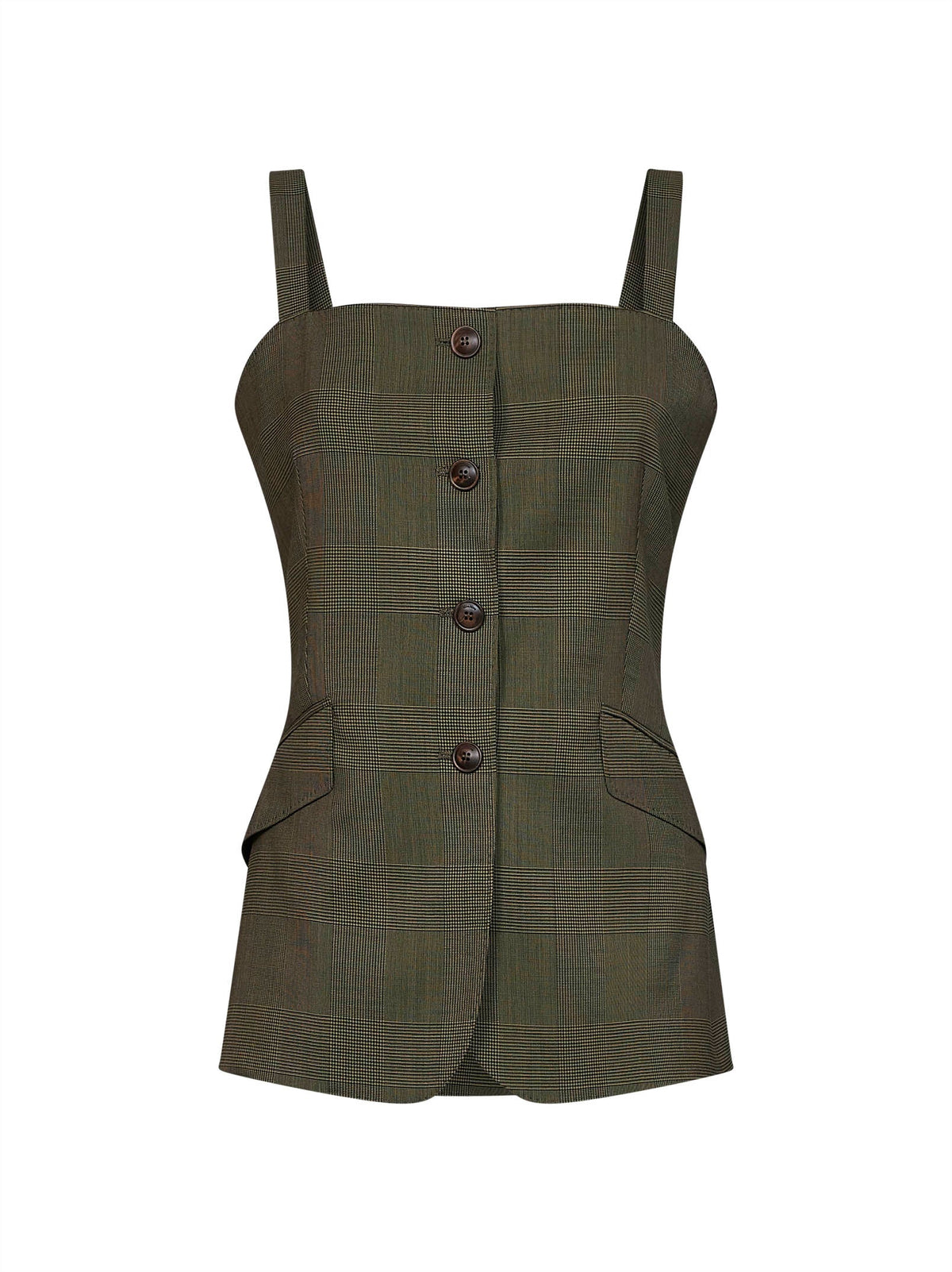 Max Mara Women Khaki Green Glen Plaid Wool Mxmbacca Vest MAX MARA