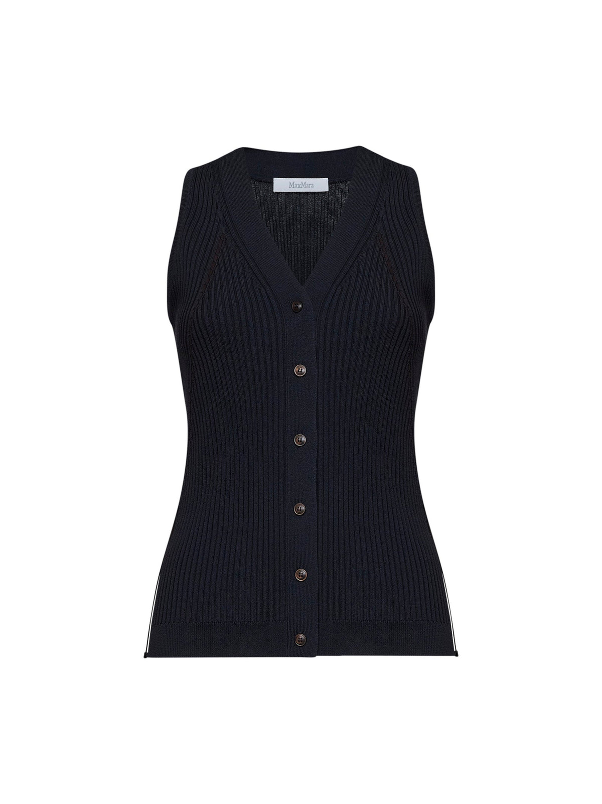Max Mara Women Navy Blue Ribbed Knit Mxmfiorire Vest MAX MARA