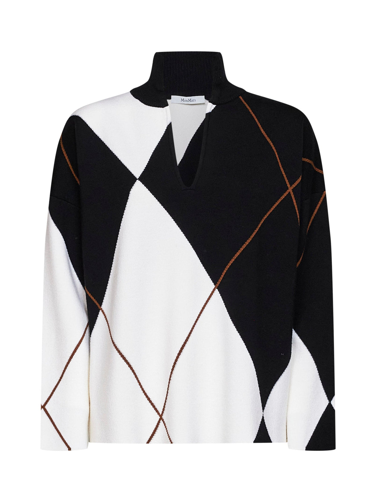 Max Mara Women Black And White Argyle Wool Mxmsala Relaxed Sweater MAX MARA