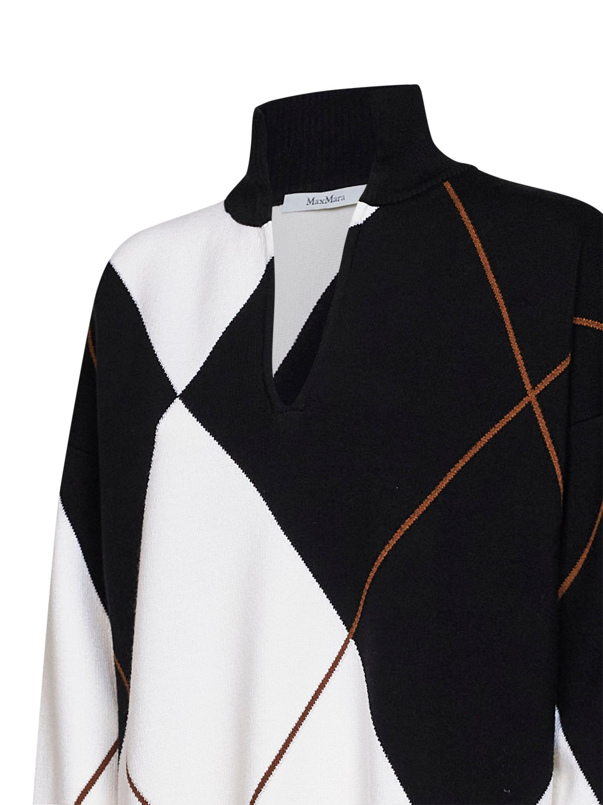 Max Mara Women Black And White Argyle Wool Mxmsala Relaxed Sweater MAX MARA