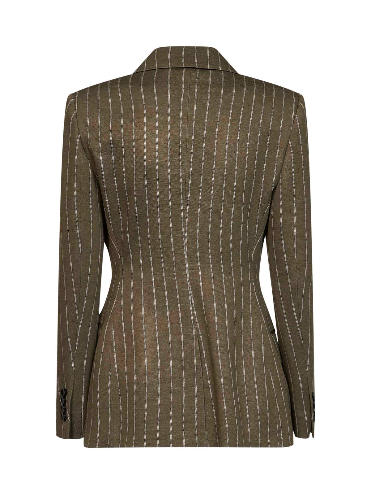 Max Mara Women Khaki Green Pinstriped Jersey Mxmbalta Double-Breasted Blazer MAX MARA