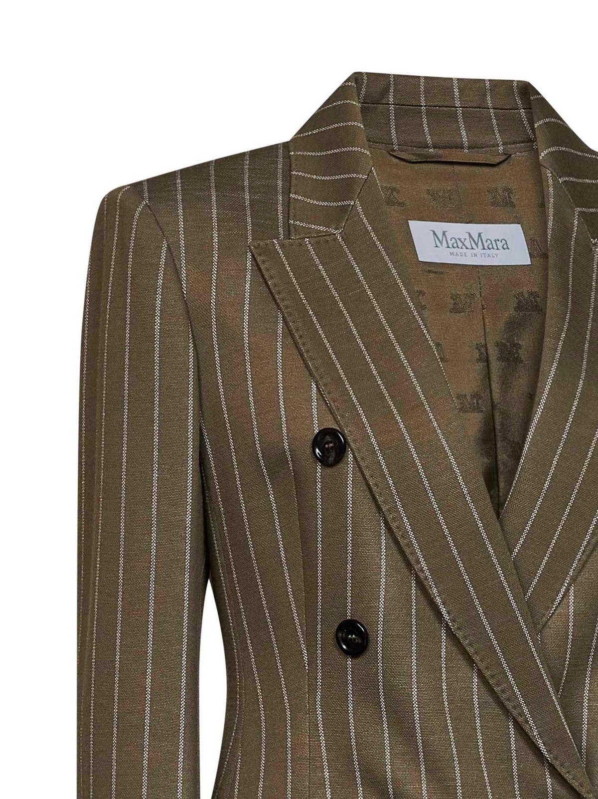 Max Mara Women Khaki Green Pinstriped Jersey Mxmbalta Double-Breasted Blazer MAX MARA