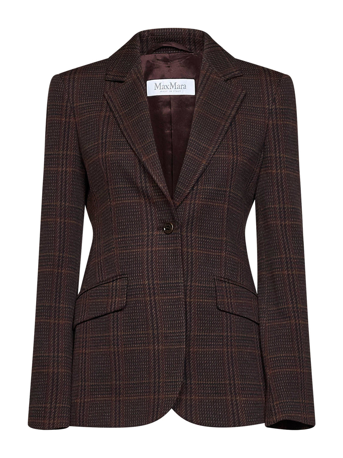 Max Mara Women Burgundy Brown Prince Of Wales Check Mxmabate Single-Breasted Jacket MAX MARA