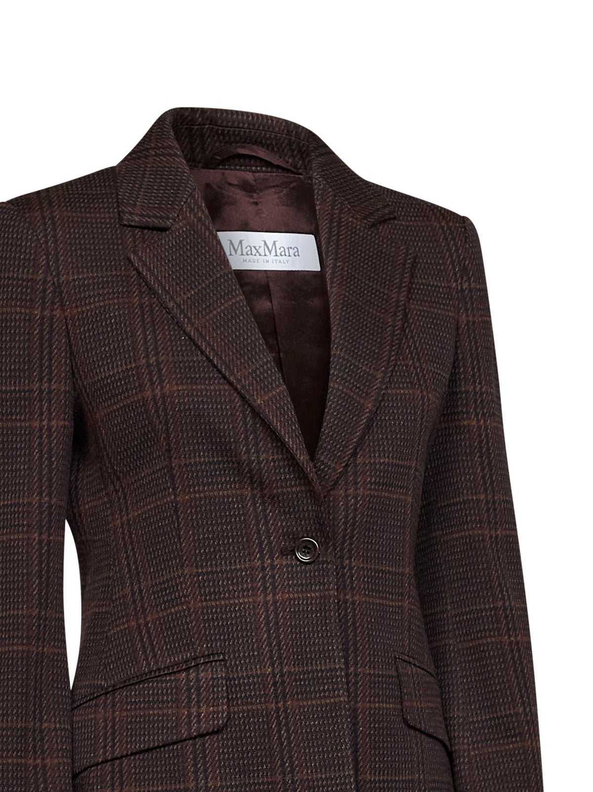 Max Mara Women Burgundy Brown Prince Of Wales Check Mxmabate Single-Breasted Jacket MAX MARA