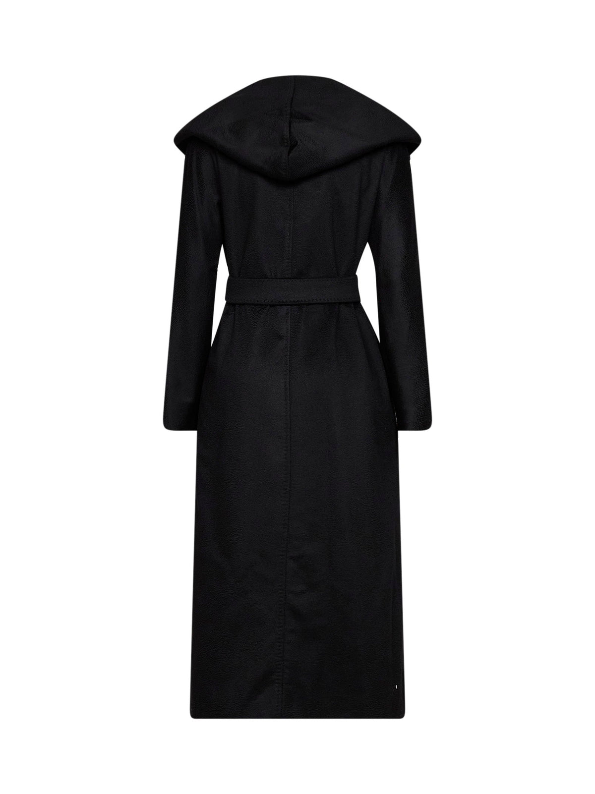 Max Mara Studio Women Black Mstelegia Belted Long Wrap Coat With Hood MAX MARA STUDIO