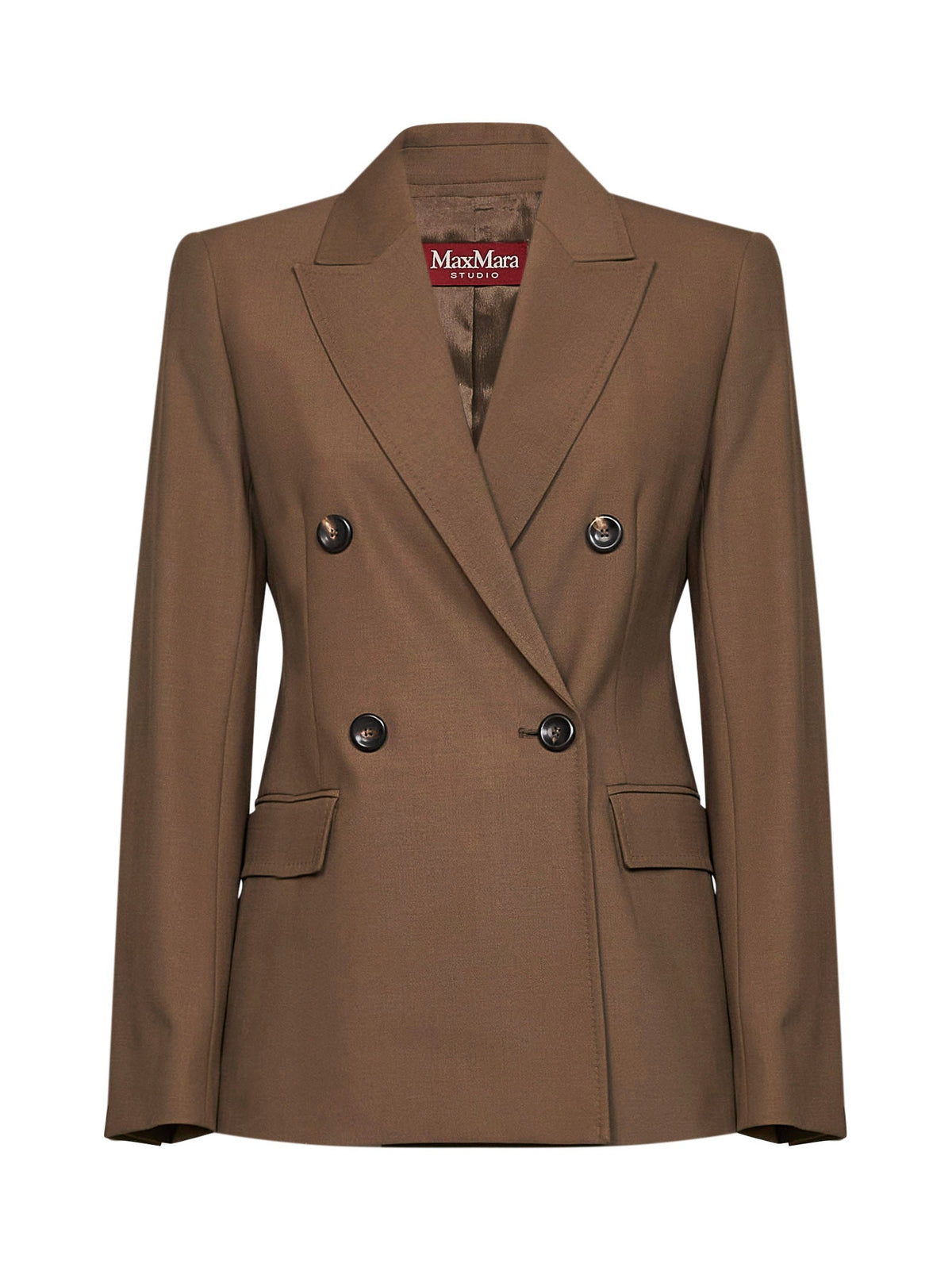 Max Mara Studio Women Khaki Stretch Twill Mstgioiosa Double-Breasted Blazer MAX MARA STUDIO