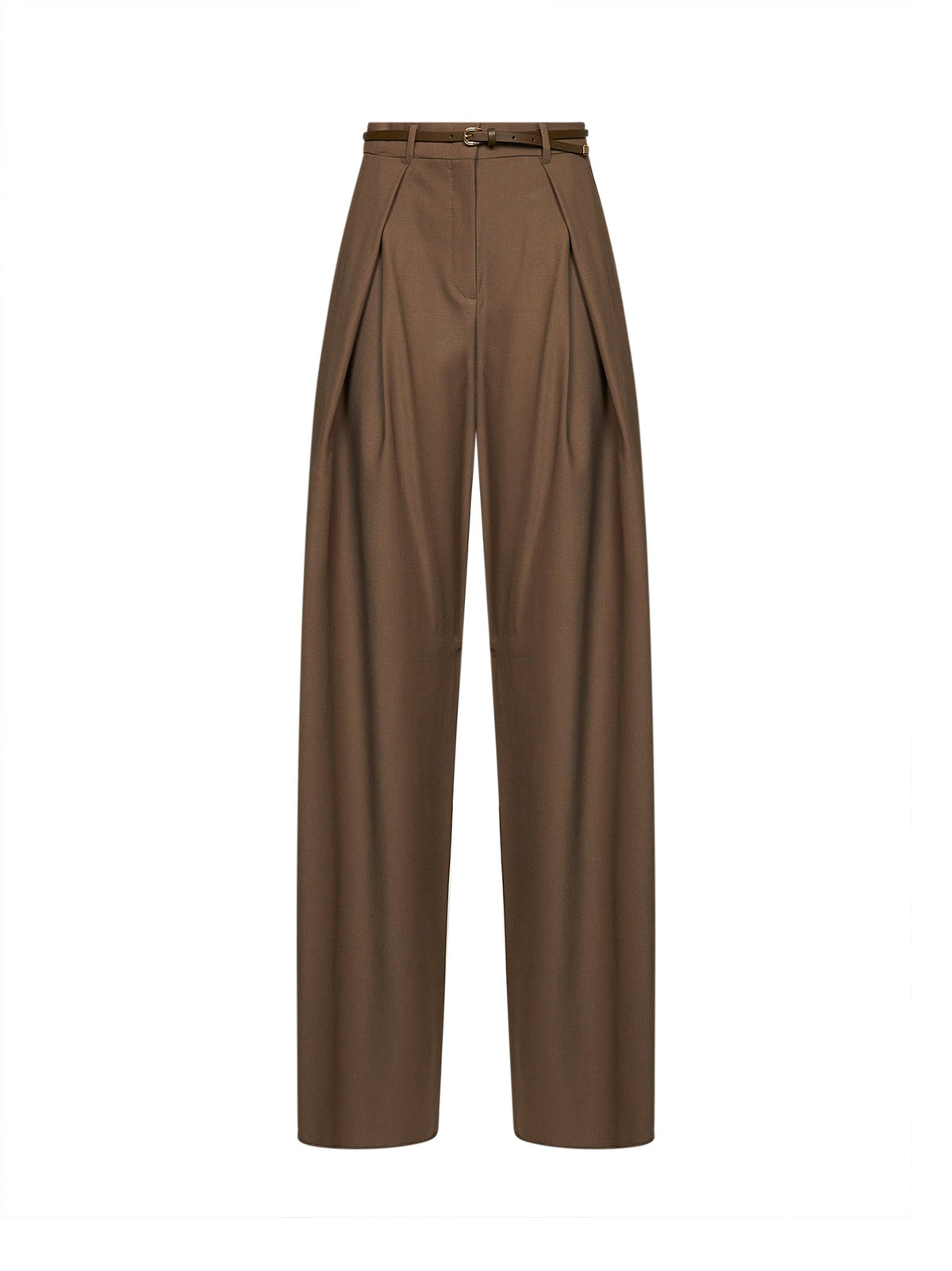 Max Mara Studio Women Khaki Stretch Twill Mstaere Belted Wide-Leg Trousers MAX MARA STUDIO