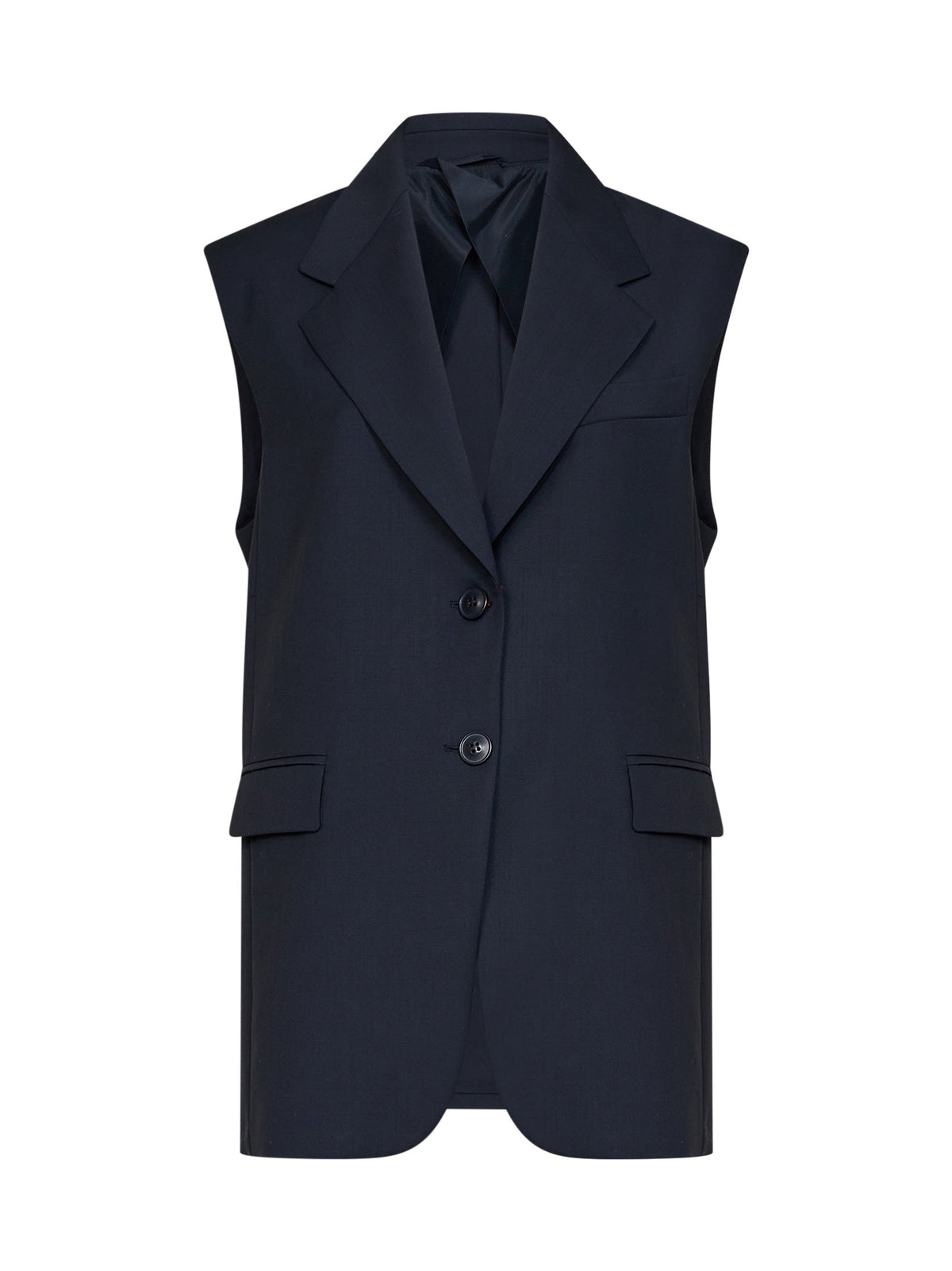 Max Mara Studio Women Blue Chintz Wool Mstquasar Sleeveless Jacket MAX MARA STUDIO
