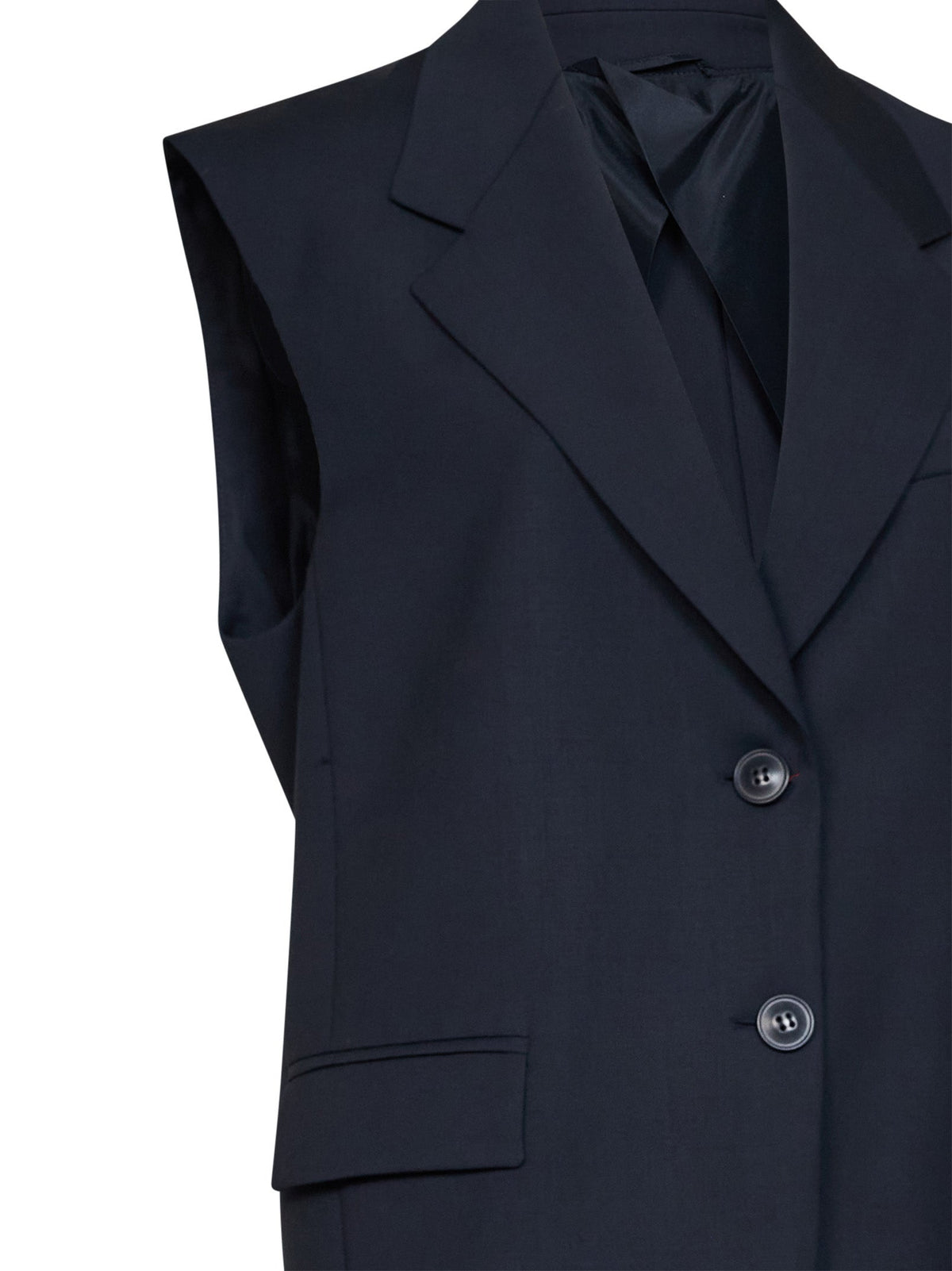 Max Mara Studio Women Blue Chintz Wool Mstquasar Sleeveless Jacket MAX MARA STUDIO